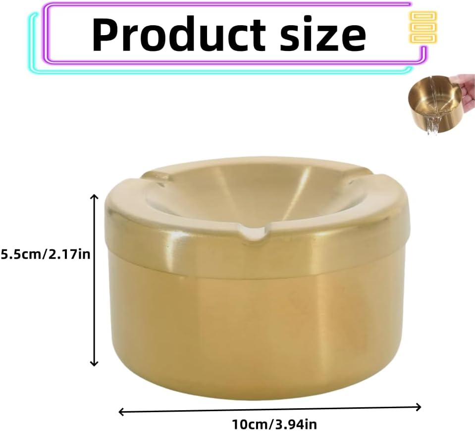 1 PCS Stainless Steel Windproof Ashtray Removable Lid - Indoor and Outdoor Use - Easy to Clean, Durable, Modern Design for Cigarettes and Cigars (Gold)