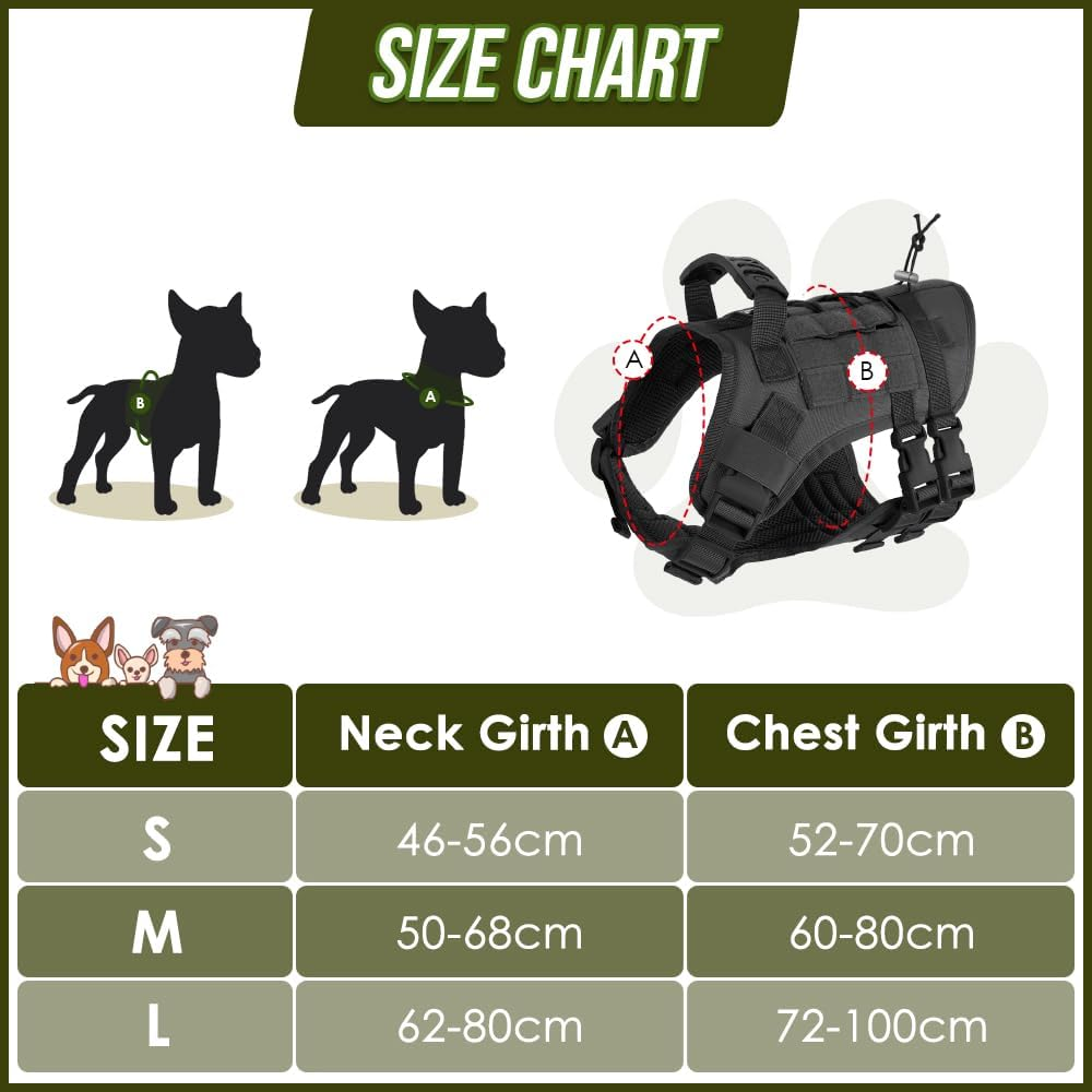 AUTOWT Tactical Dog Harness with Leash and Patches - Service Dog Vest with Rubber Handle and Dual Buckle for Running Training Walking - No Pull Dog Harnesses for Small Medium Large Dogs (Black, M) image number 2