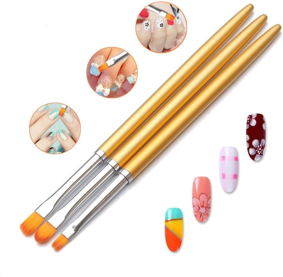 6PCS Nail Art Liner Brushes, Nail Art Brushes Set Acrylic UV Gel Glitter Drawing Painting Brushes Nylon Hair Carving Flower Pens Nails Tools (Golden Color, 7/9/11Mm, 6/8/10Mm)
