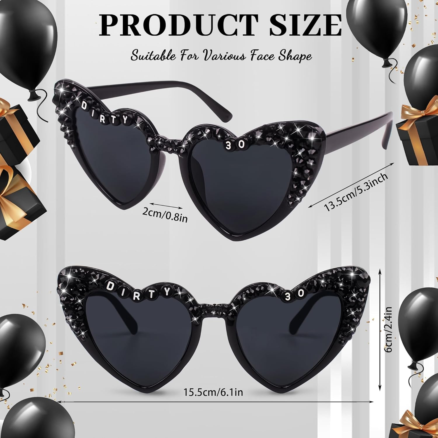 30Th Birthday Glasses - 'Dirty 30' Birthday Party Supplies，Birthday Glasses for Death to My 20S for My Youth Funny Thirtieth Birthday Gift Accessories Party Favors, Black image number 2