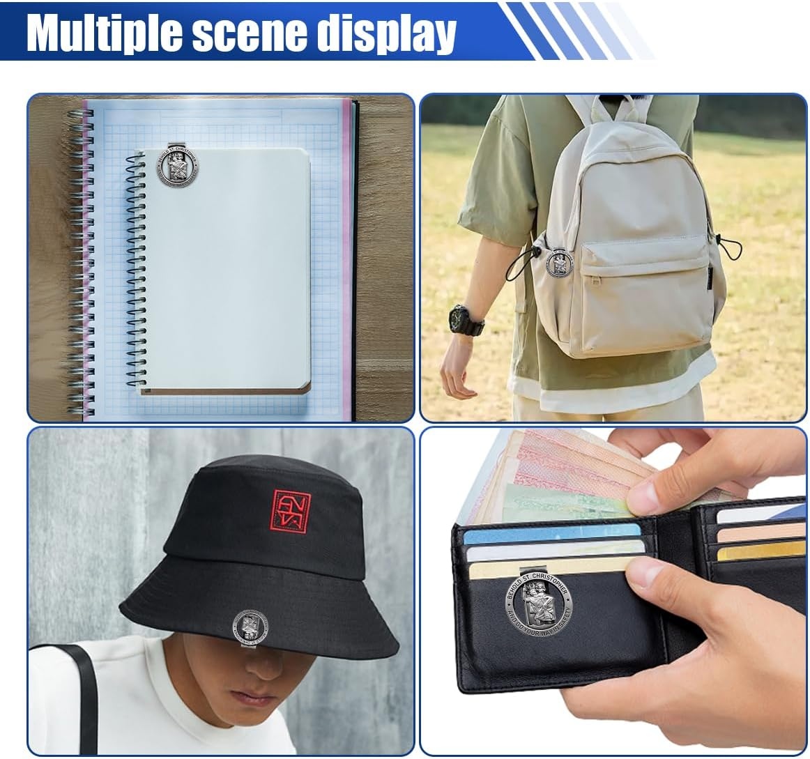 Saint Christopher Medal Visor Clip for Car, Car Visor Clip Accessories, Religious Bless Driving Safety Presents for Parents Family Friends (2PCS) image number 2