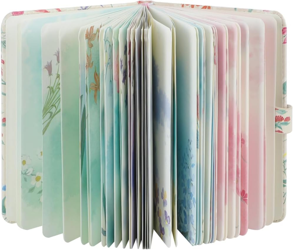 SIIXU Colorful Pocket Notebook A6 - Floral Theme with Unique Flower Illustrations, Vegan Leather, Small Size for Women, Ideal for Journaling, Notes, and Travel - 1, Light image number 2