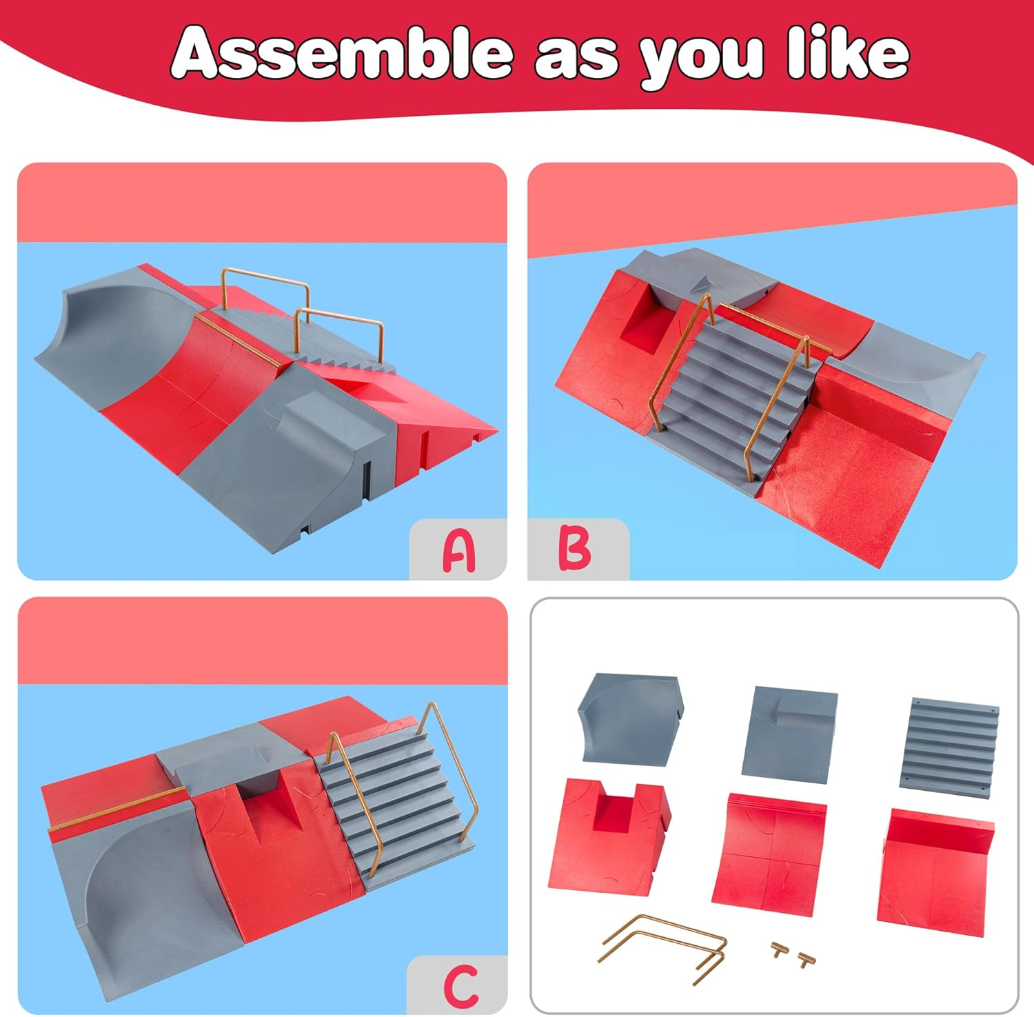 BROKIG Decktoy Finger Skateboard Sets,Fun Fingerboard Skatepark Kit Mini Finger Boards - Finger Training Toys for Kids Boys Gifts or Adult Party Toys (HB-003) image number 4