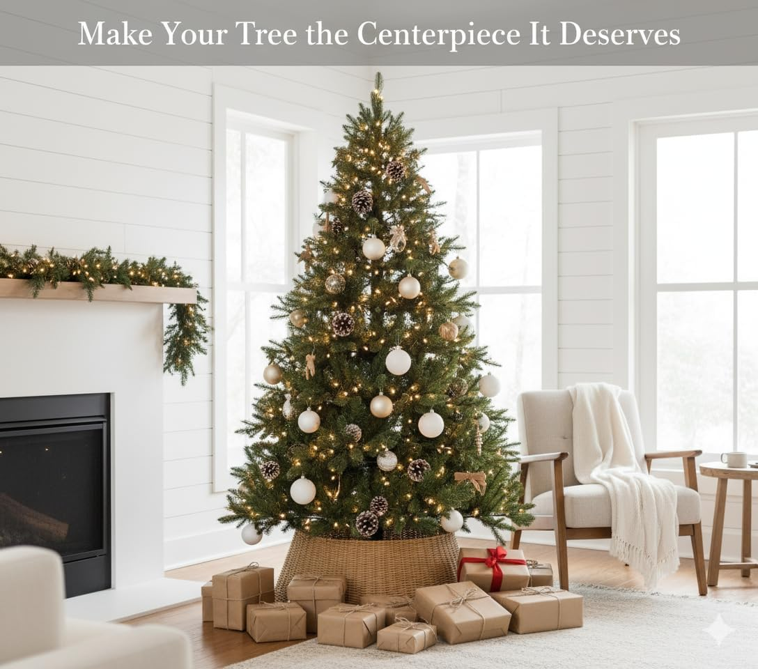 Farmhouse Christmas Tree Collar - Rustic Holiday Decoration - Natural Woven - Base Cover for Christmas Tree - Tree Skirt - Tree Ring image number 4