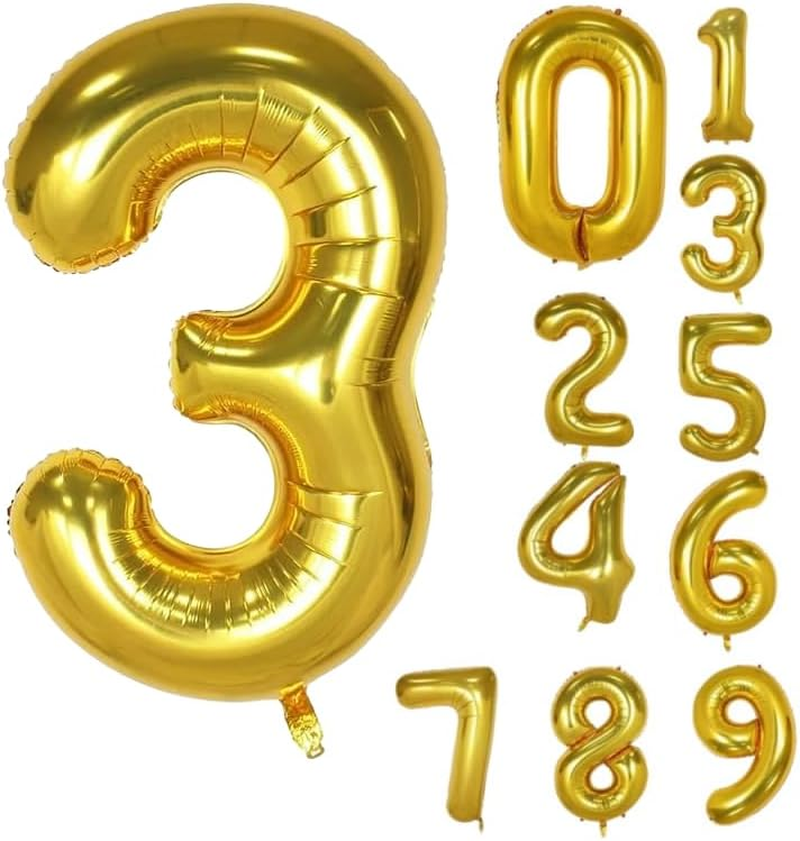 40 Inch Number Balloons Gold Color Foil Balloons Number Balloon Decoration for Birthday Wedding Engagement Christmas Holiday Party Decoration Supplies (Gold-3)