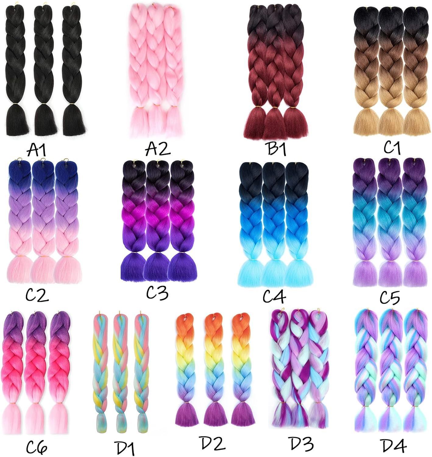 Jumbo Braiding Hair Extensions,24Inch/60Cm 3 Packs High Temperature Fiber Crochet Twist Braids Crochet Braiding Hair Purple/Rose Red/Pink(C6) - A1 image number 2