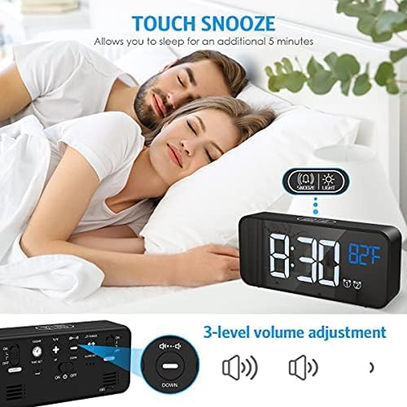 【2026 Newest Upgraded】 AMIR Digital Alarm Clock with Large Led Temperature Display, Portable Alarm Clock Digital, Snooze Time, Four-Level Adjustable Brightness Dimmer, 13 Music for Table Bedroom - White image number 3