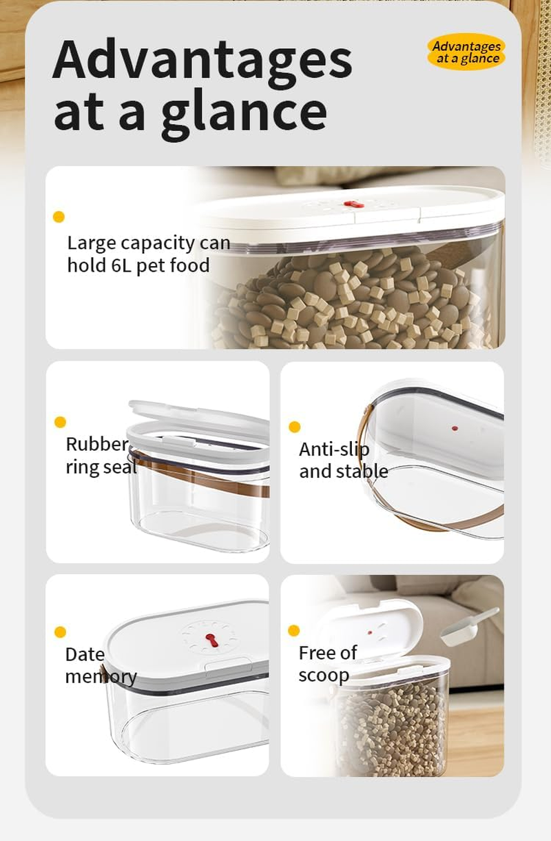 Pet Food Storage Container with Scoop, Flip-Up Lid Airtight Container Transparent Dog Food Storage with for Cat & Cat Food Air Tight Food Container (6L) image number 5