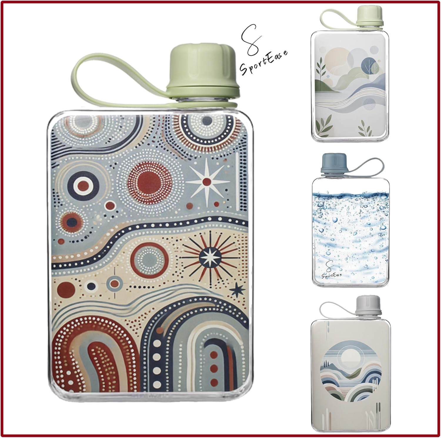 Flat Water Bottle 500Ml &ndash; Bpa-Free, Eco-Friendly, Leak-Proof, with Cleaning Brush, Portable Reusable Bottle with Indigenous Art, Ideal for Travel, School, Work, and All Ages (Australia Inspired) image number 5