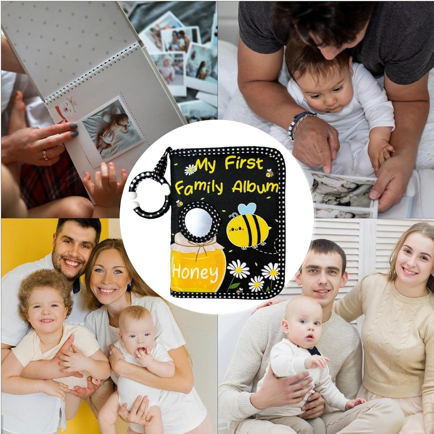 Baby Photo Albums,First Baby Album Photo Book - Hold 4X6 Pictures Soft Cloth Book with Safe Mirror, Mom Must Haves for Kids Toddler Family Memory Keepsake Wedding