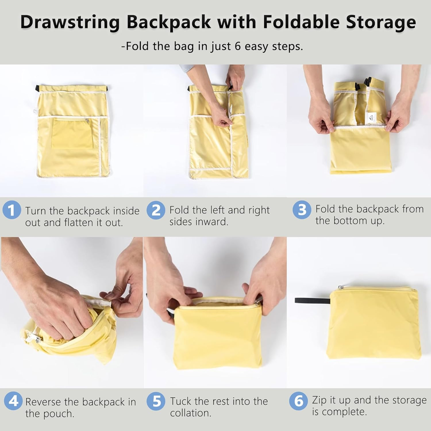 Packable Drawstring Travel Backpack, Hiking Swimming Waterproof Bags - Blue image number 6