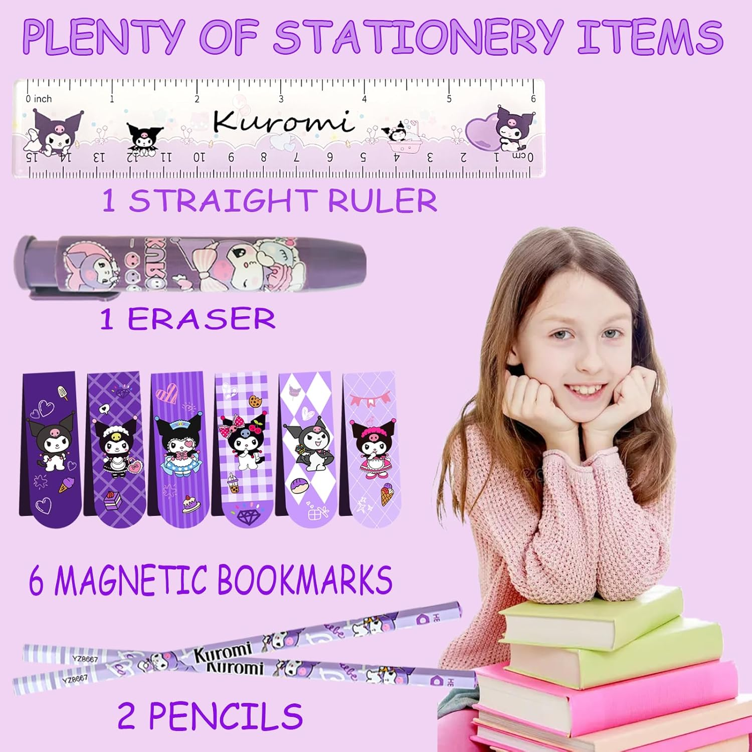 School Supplies Set Cute Stationery Gift Set Kawaii Back to School Including A5 Notebookpencil Casepens,Stickers,Id Badge Holderruler Eraser Perfect Easter Birthday Gifts for Kids image number 4