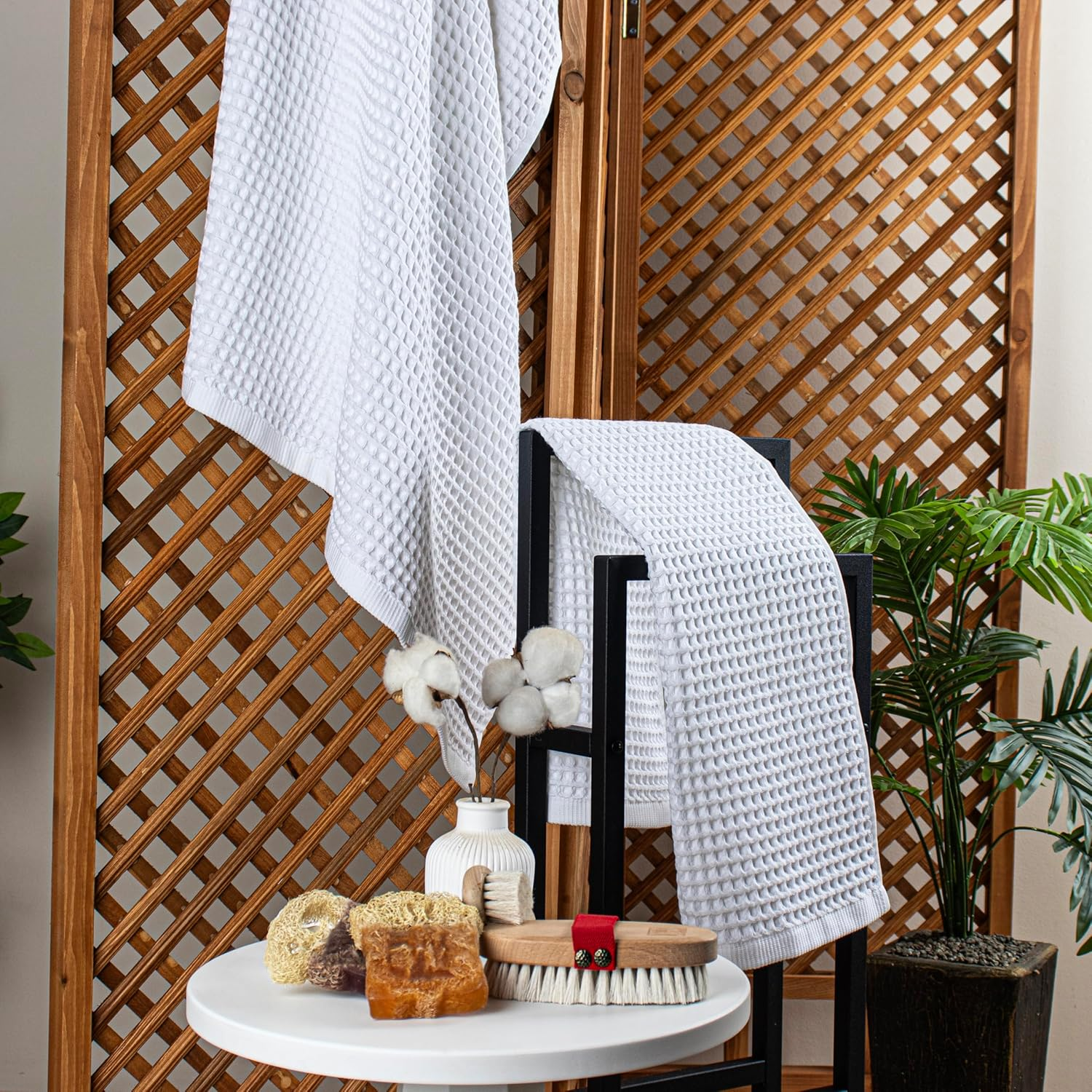 Waffle Bath Towels for Bathroom - Premium, Ultra Soft, Turkish Cotton Waffle Bath Towel Set of 2-1 Waffle Hand, 1 Waffle Bath Towels - Absorbent, Lightweight Travel Towels Sets (White) image number 2