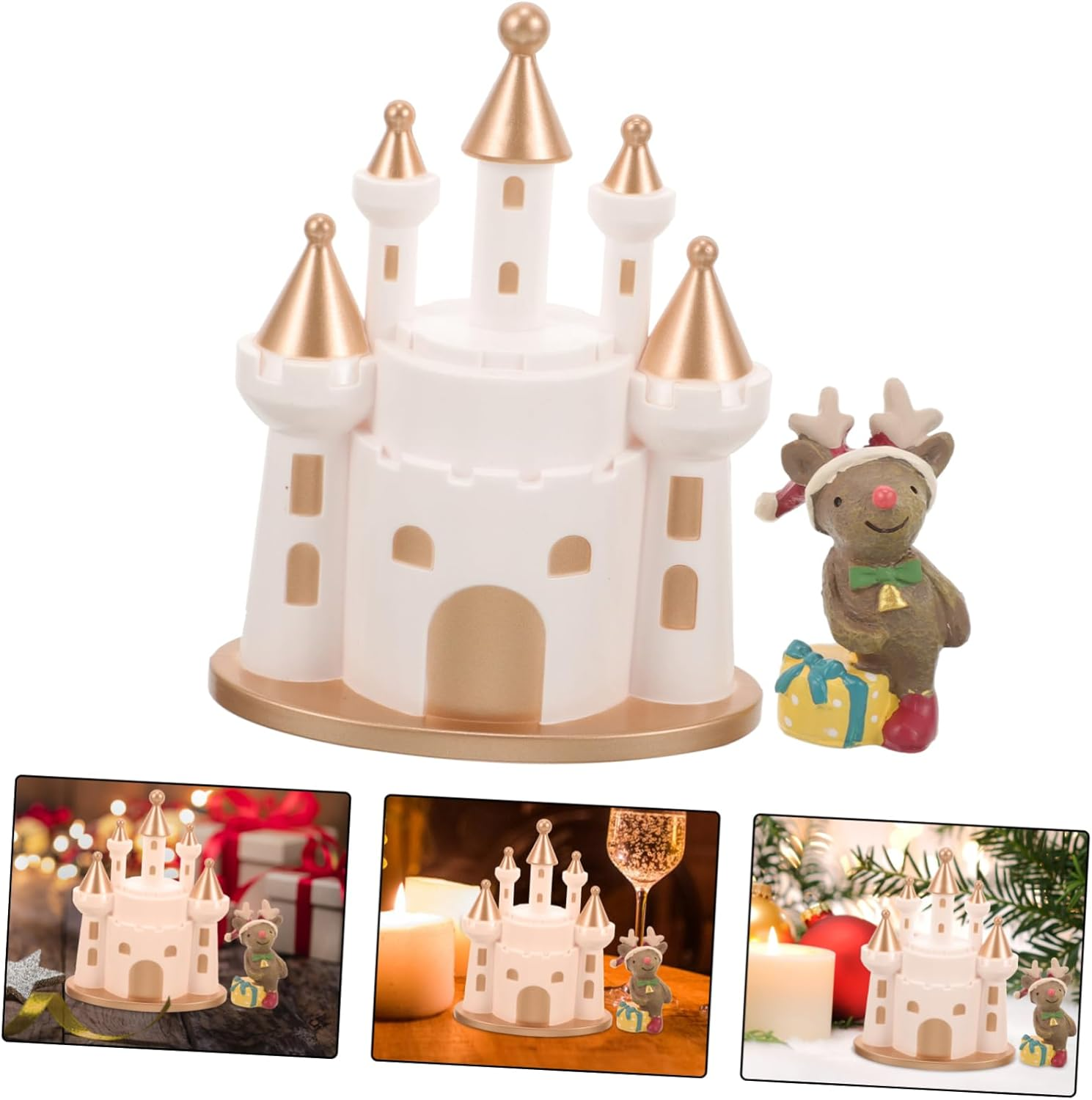 2Pcs Elk Castle Ornaments Christmas Party Adornments Lovely Desktop Decors for Xmas Creative Home Garden Decorations for Christmas Reindeer Display image number 2