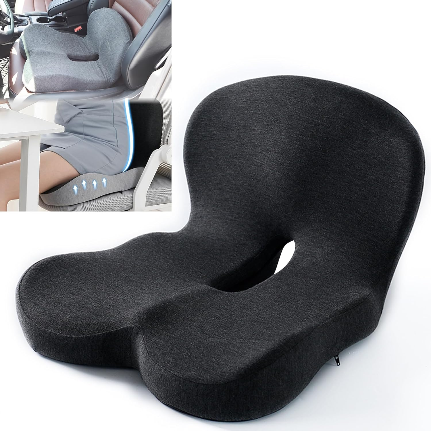 Car Seat Cushion, Memory Foam Office Chair Cushion with Lumbar Support for Back Pressure Relief, Ergonomic Trucker Seat Cushions for Long Drives, Sciatica Pad Cushions for Car, Truck, Gaming Chair image number 4
