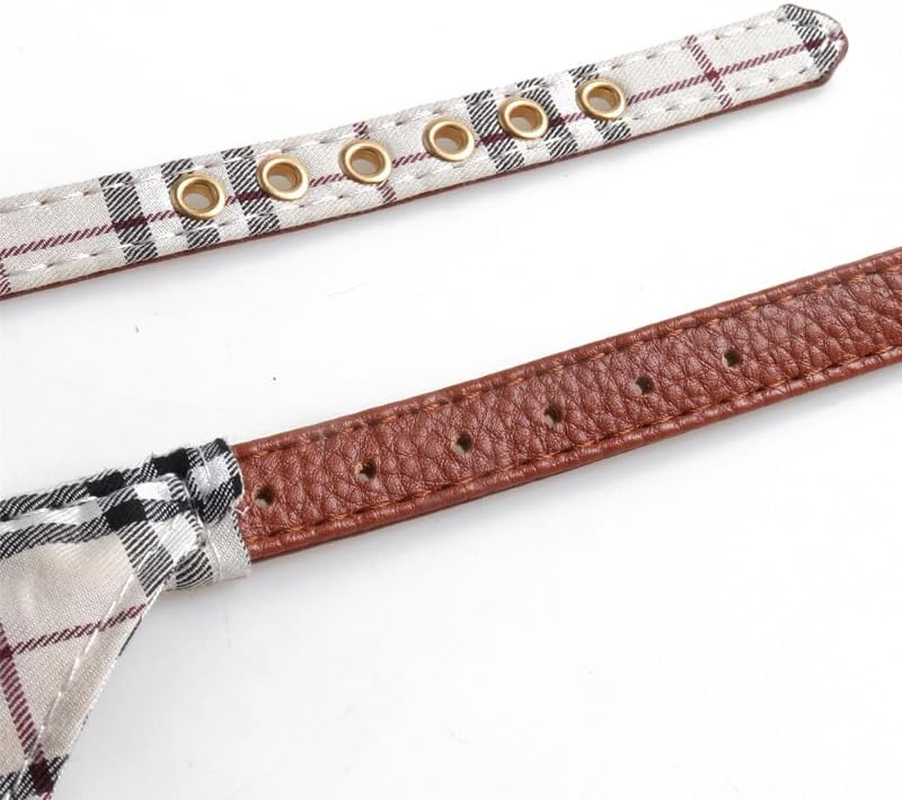 Classic Plaid Stylish Dog Bandana and Collar with Adjustable Leash (Khaki, S) image number 1