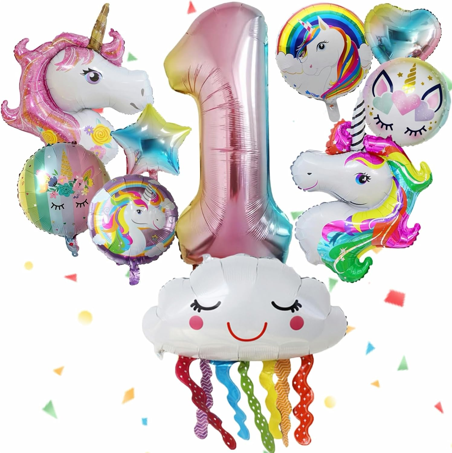 11 PCS 32In Birthday Number Unicorn Balloons, Unicorn Birthday Party Decor for 6Th Girls, Foil Balloons Set Macaron and Rainbow Balloon for Wedding Anniversary Baby Shower Party Supplie (Number 9)
