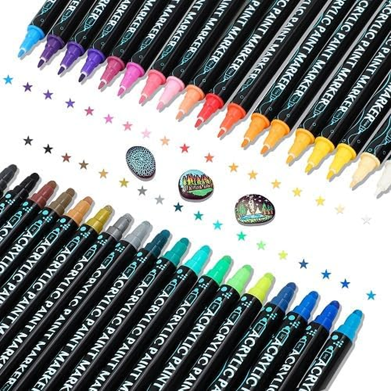 Moomoo Baby 36 Colors Acrylic Paint Pens, Dual Tip Pens with Dot Tip and Fine Tip, Paint Markers for Rock Painting, Ceramic, Wood, Calligraphy, Scrapbooking, Card Making, DIY Crafts, Kids Gift image number 6