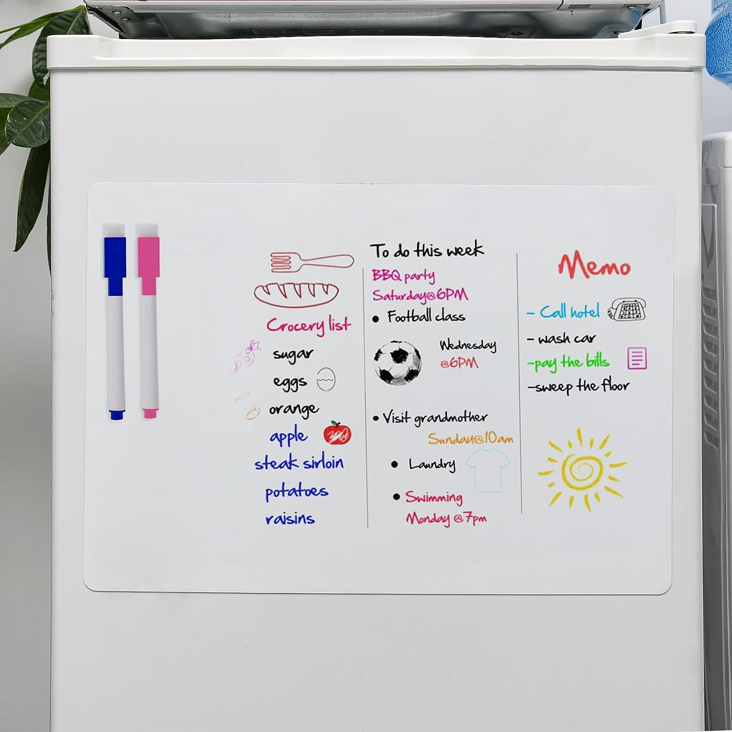 A4（11.6X8.2 Inch） 2 Pcs White Magnetic Dry Erase Whiteboard for Fridge,Small Fridge Message White Boards 8 Markers,1 Eraser,Grocery List Reminder Sticker image number 1