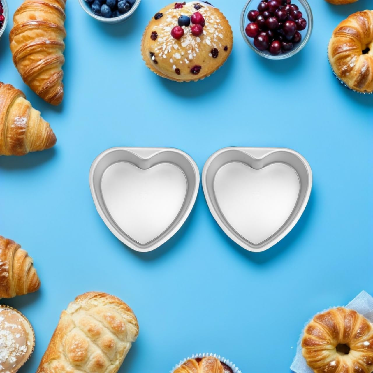 2Pcs Heart Cake Pans - 4 Inches Non-Stick Metal Baking Molds with Removable Bottom for Mini Cakes Desserts and Special Family Occasions Weddings Party image number 5