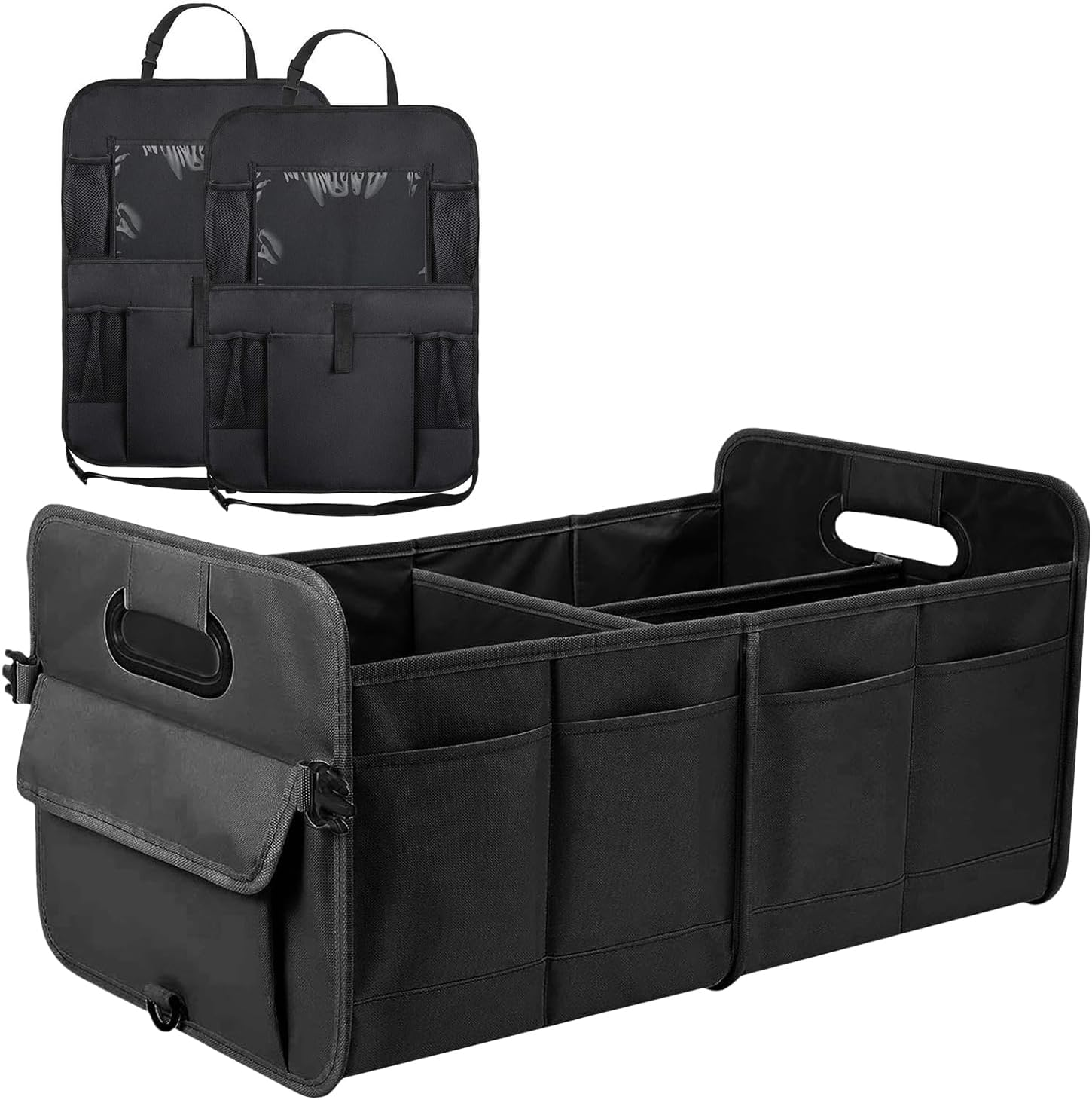 Car Boot Organiser with Super Capacity Storage &ndash; Collapsible, Car Trunk Organizer with Reinforced Handles, Adjustable Straps & Non-Slip Bottom &ndash; 2 Seatback Organisers for Suvs, Sedans, & Rvs - Black image number 6