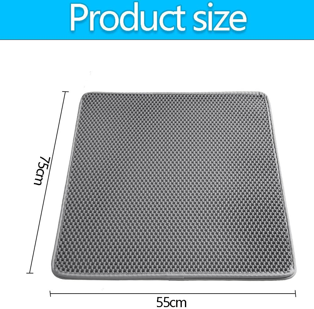 Cat Litter Mat 75X55Cm, Double Layer Honeycomb Litter Trapping Pad, Waterproof, Easy to Clean, Scatter Control, Gray image number 5