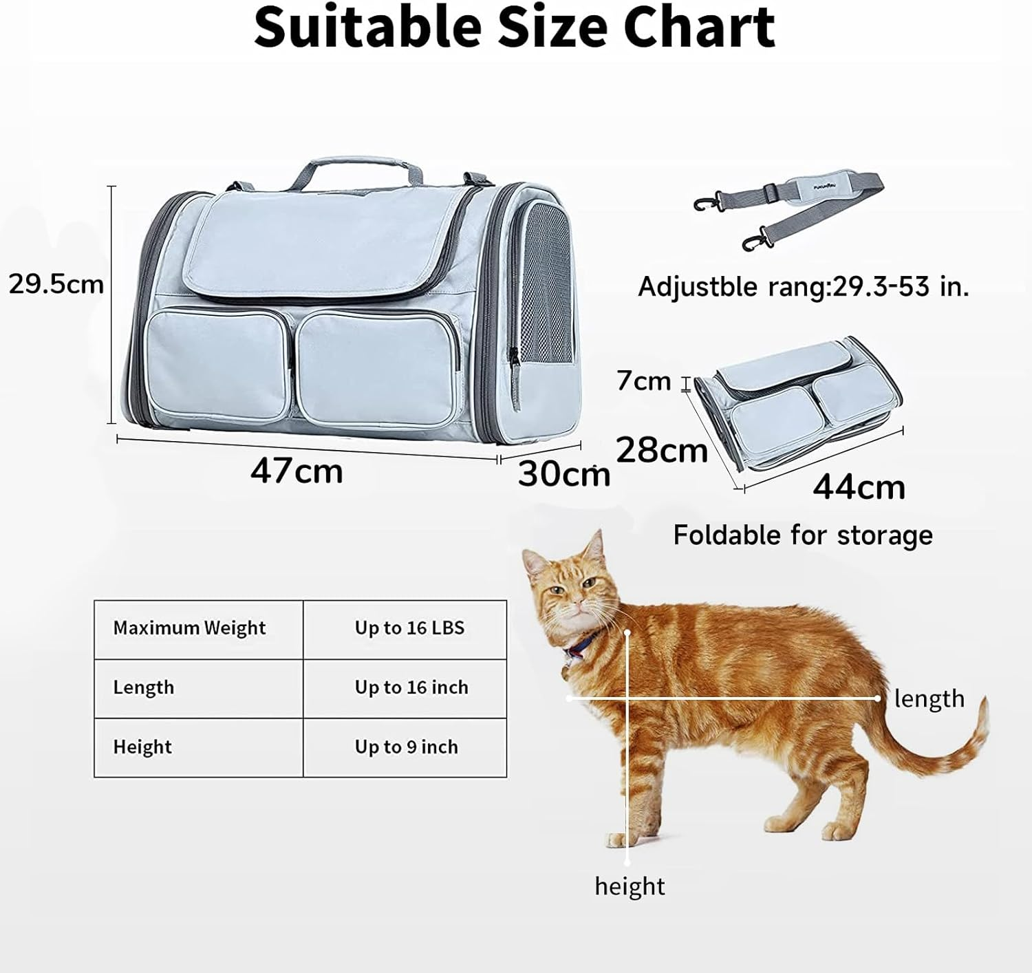 FUKUMARU Cat Carrier Airline Approved, Soft Sided Dog Carrier, Collapsible Cat Travel Bag, under 44 Lb Small Medium Large Pet Carrier, Rollable Cover for Nervous Cats, Grey image number 5