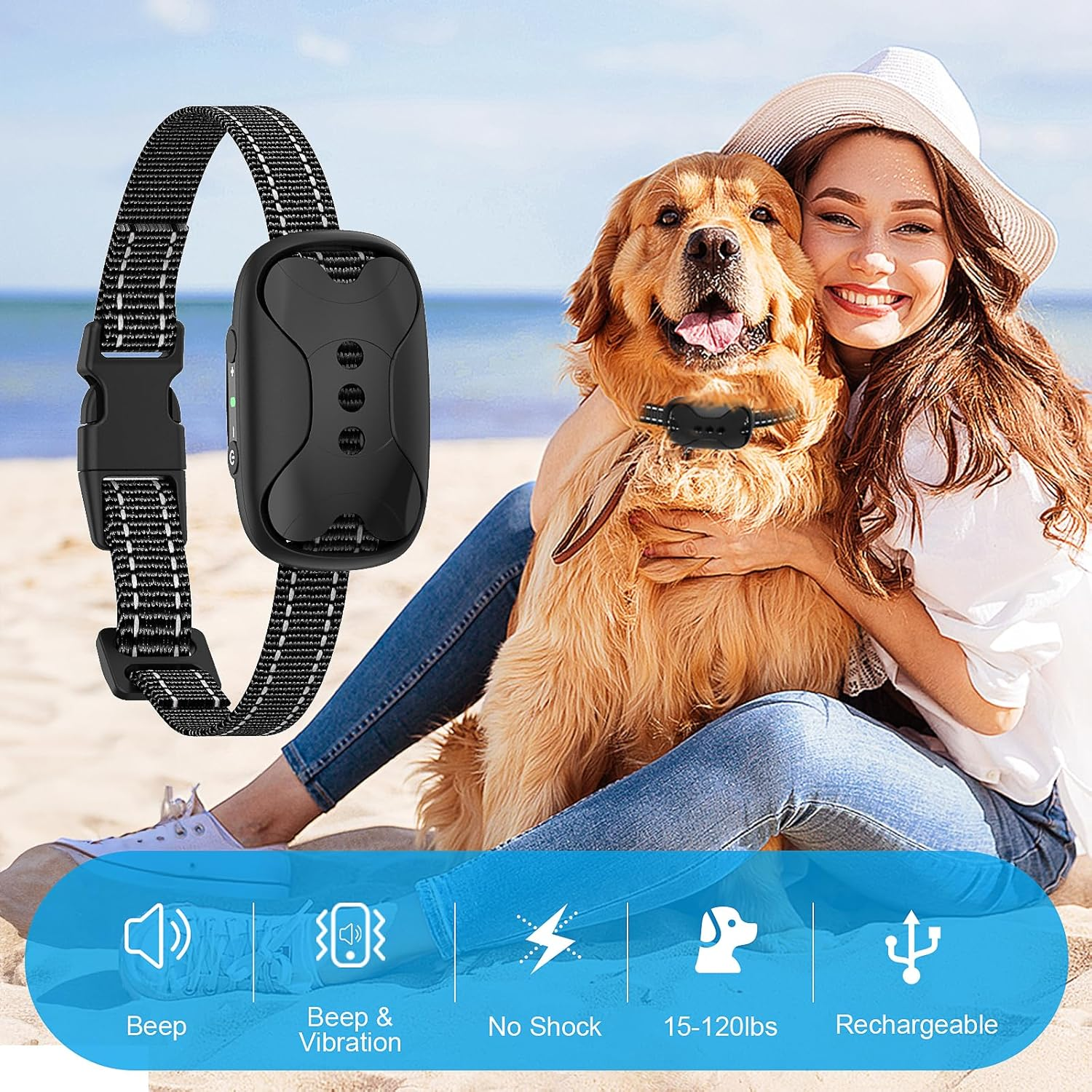 Dog Bark Collar - Rechargeable Smart anti Barking Collar for Dogs - Waterproof No Shock Bark Collar for Small/Medium/Large Dogs - anti Bark Collar for Dogs with 5 Sensitivity Levels (Black) image number 2