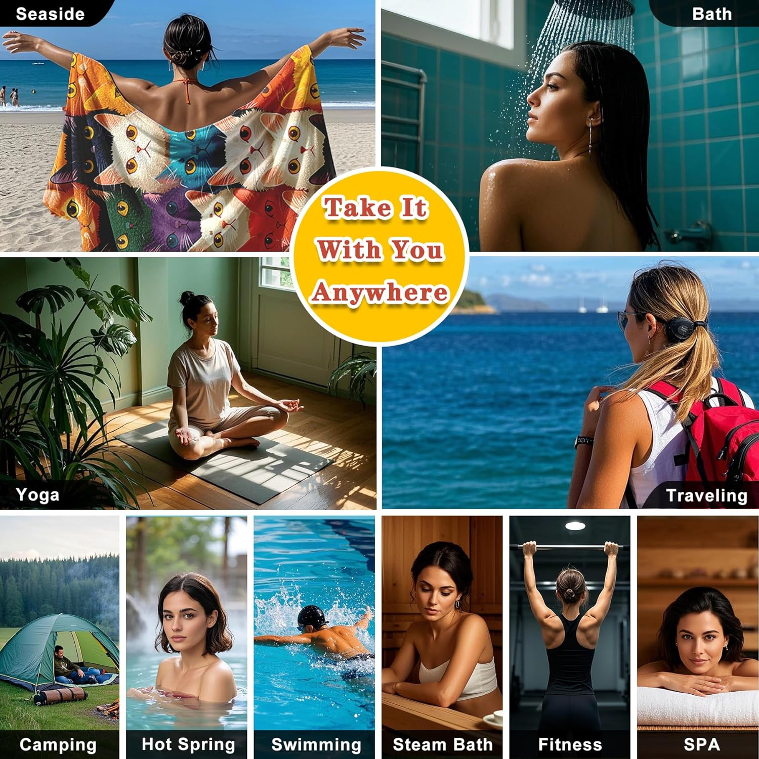 Beach Towel Backpack &ndash; Portable 2-In-1 Sand-Free Beach Towel with Integrated Storage Bag &ndash; Lightweight, Quick-Dry, Printed Towel for Travel, Swimming, Camping & Outdoor Activities (Style 3)