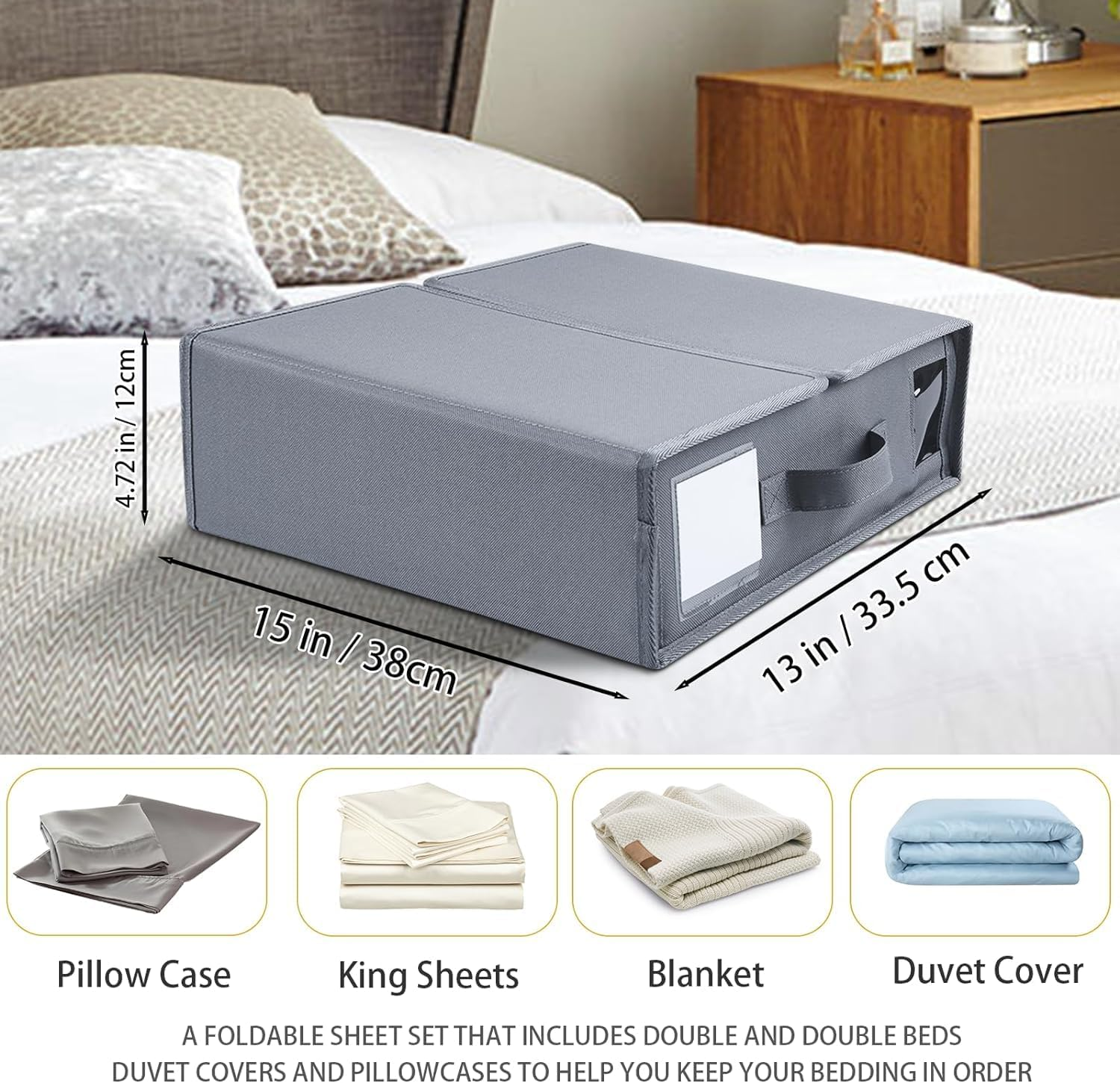 Bed Sheet Organizers and Storage, Shiexiu Collapsible Oxford Cloth Closet Organizer with Window and Label, Bedding Organizer for Quilts, Pillowcases, Household Essentials (4 Pack) image number 1