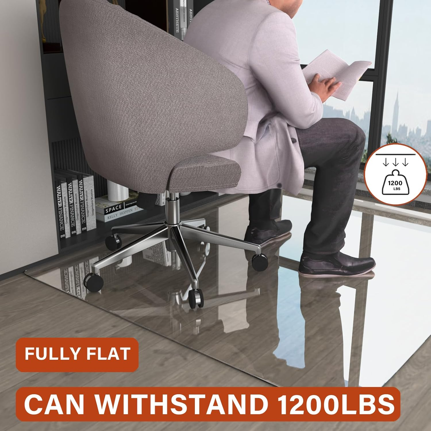 CONGUILIAO Glass Chair Mat, 115X139Cm Tempered Glass Office Chair Mat for Carpeted or Hardwood Floors, Computer Chair Mat Floor Protector Mat, Effortless Rolling, Easy to Clean (Transparent) image number 4