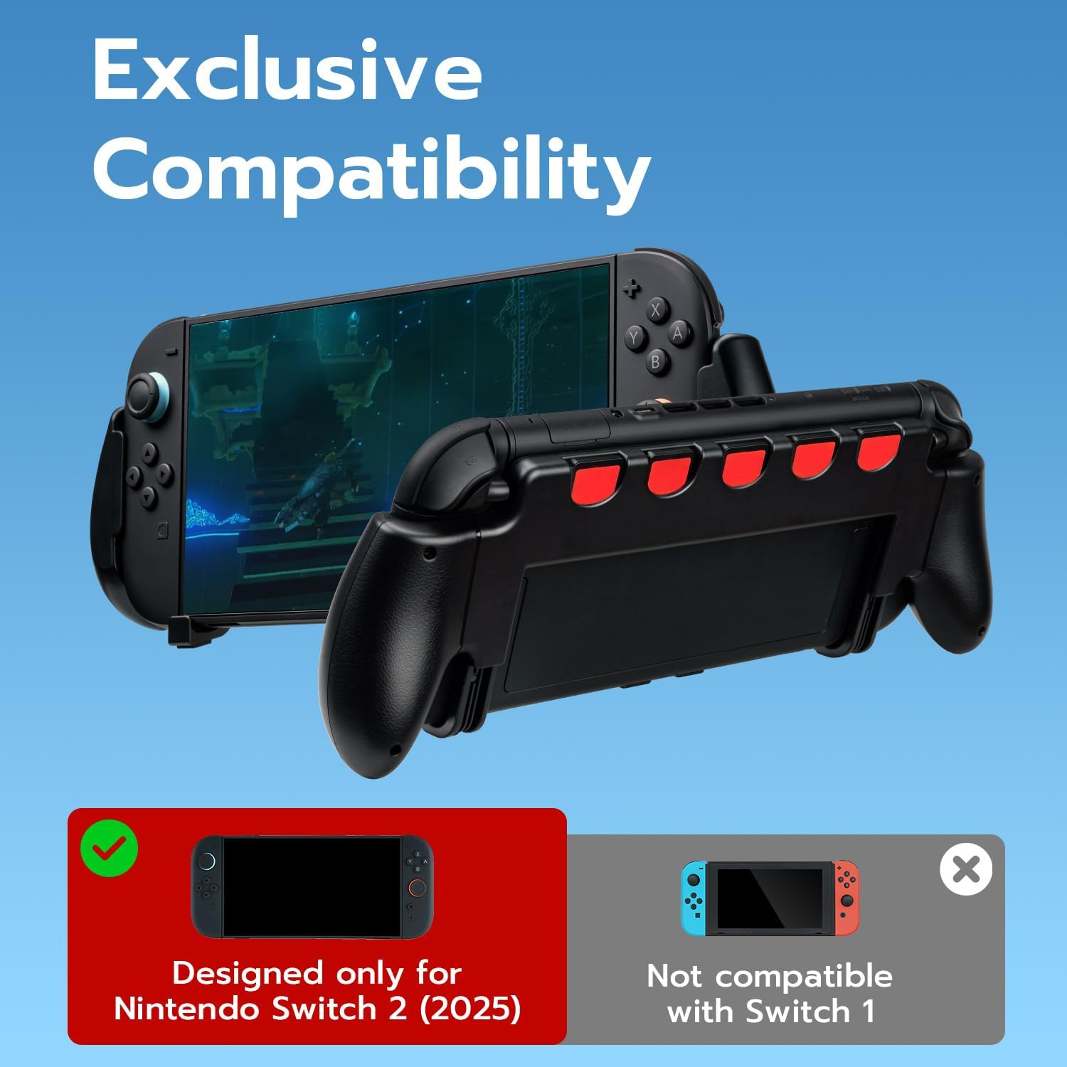 Mcbazel Console Grip for N-Switch 2 with 5 Game Slots Compatible, Ergonomic Grip Hard Shell for Users Who Prefer Handheld Mode, Black image number 6