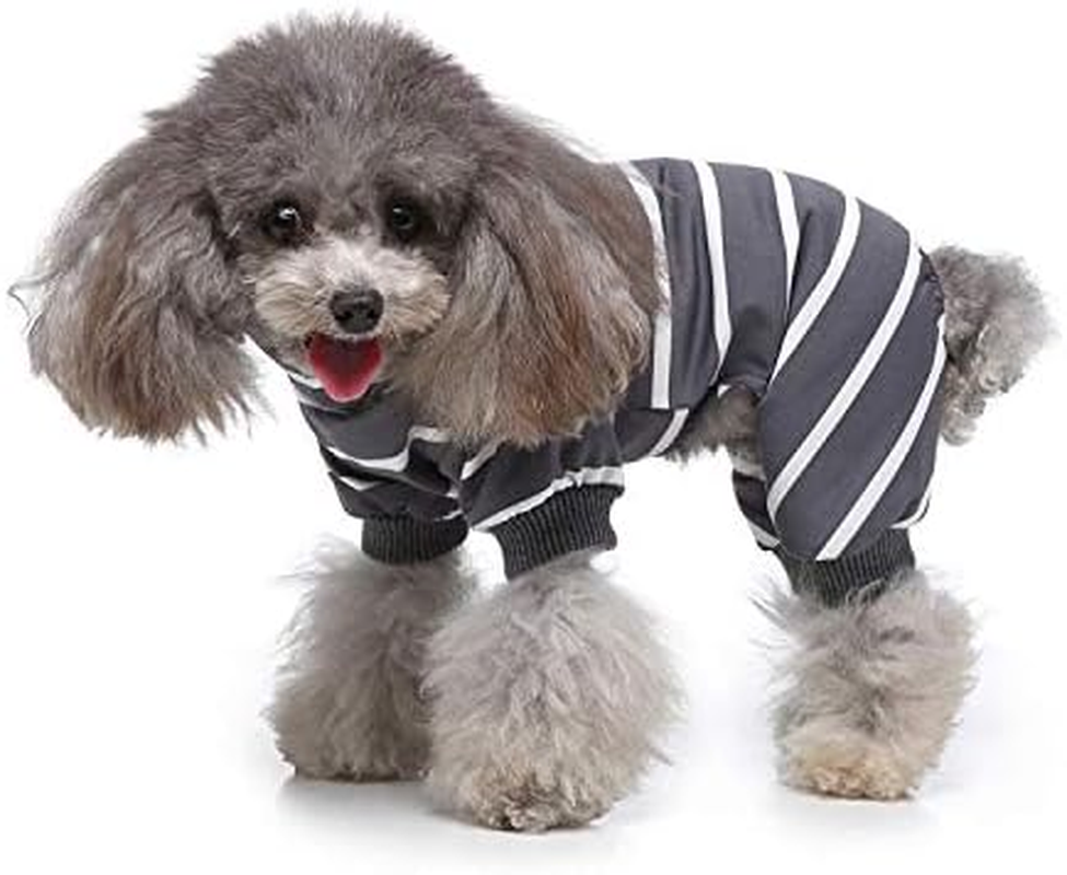 Striped Dog Pajamas for Small Dog Cooling Puppy Pullover Jumpsuit Stretchable Breathable Pet Pjs Summer Spring Pyjamas (Grey, XL) image number 1