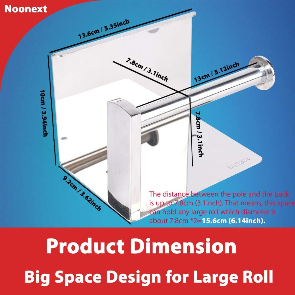 Toilet Paper Holder with Shelf Wall Mounted, Adhesive Toilet Paper Roll Holder, Stainless Steel Tissue Roll Dispenser Storage, Adhesive No Drilling or Drilling with Screws (Polished Chrome) image number 4