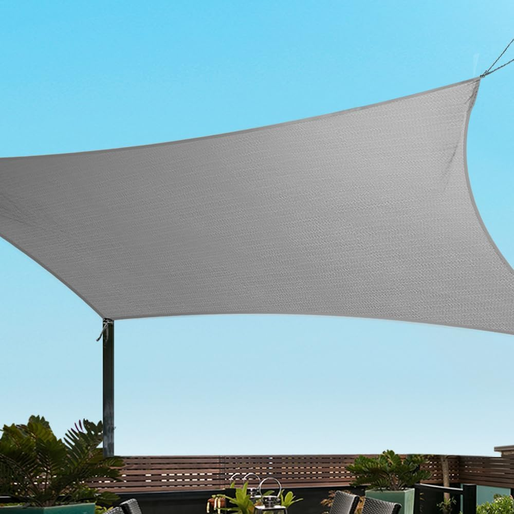 Instahut Shade Sail Square 3 X 3M Sunshade Cloth Shadecloth Sun Block Outdoor Marquee Canopy Shelter Cover for Beach Pool Patio Backyard Lawn Garden Carport Fence Greenhouse, Grey 98% UV Blockage