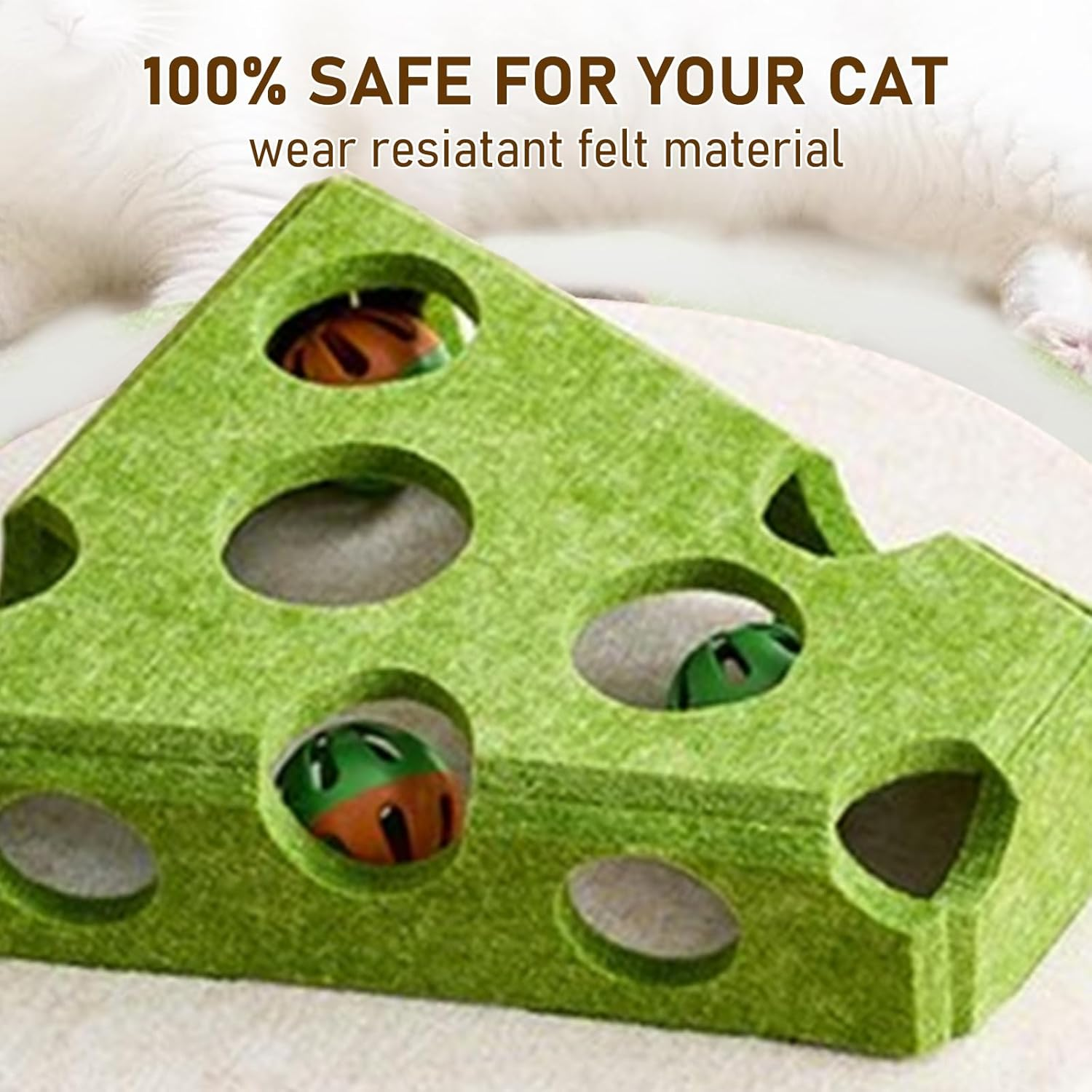 Cat Puzzle Toy, Interactive Cat Toys for Indoor Cats, Kittern Ball Toy with Soft Felt Maze Game Puzzle Box - Fun & Stimulating for Indoor Cats - round (Cheese) image number 5