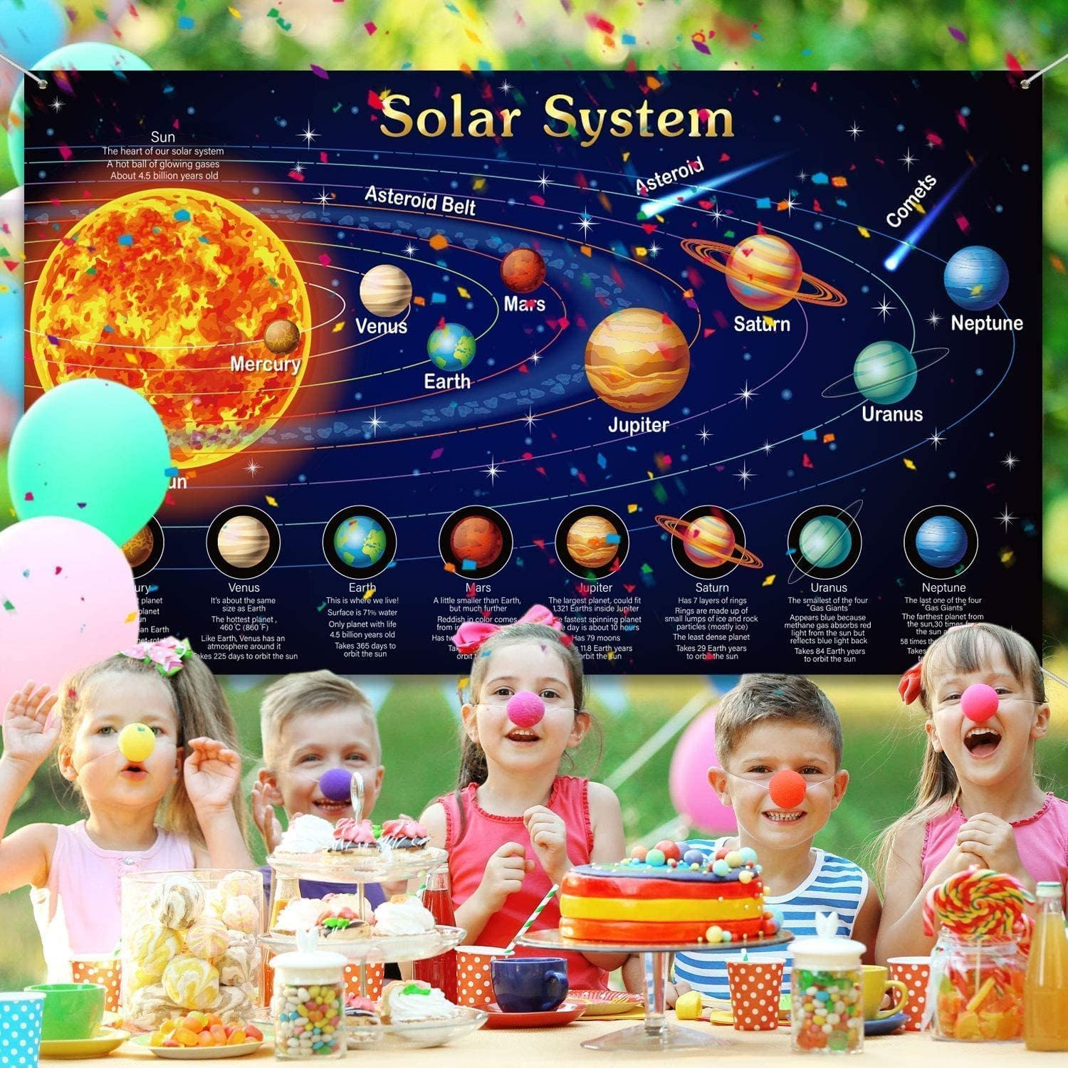 Solar System Decorations Large Fabric Outer Space Poster Banner Space Theme Backdrop Background for Kids Boys Space Birthday Decorations Planets Party Educational Supplies, 72.8X43.3 Inch image number 1