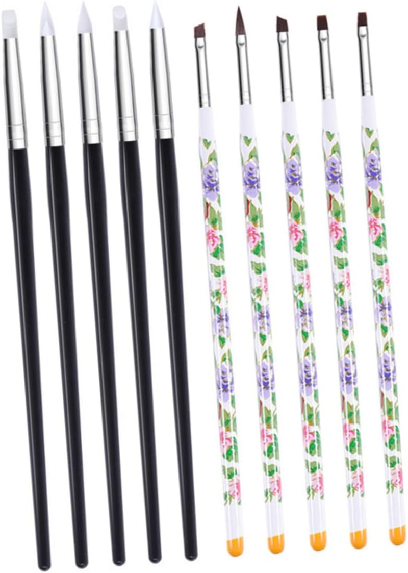 NOLITOY 10Pcs Nail Art Pen Silicone Pens and Nail Brushes for Tools for Home Manicure and Liner Work image number 2