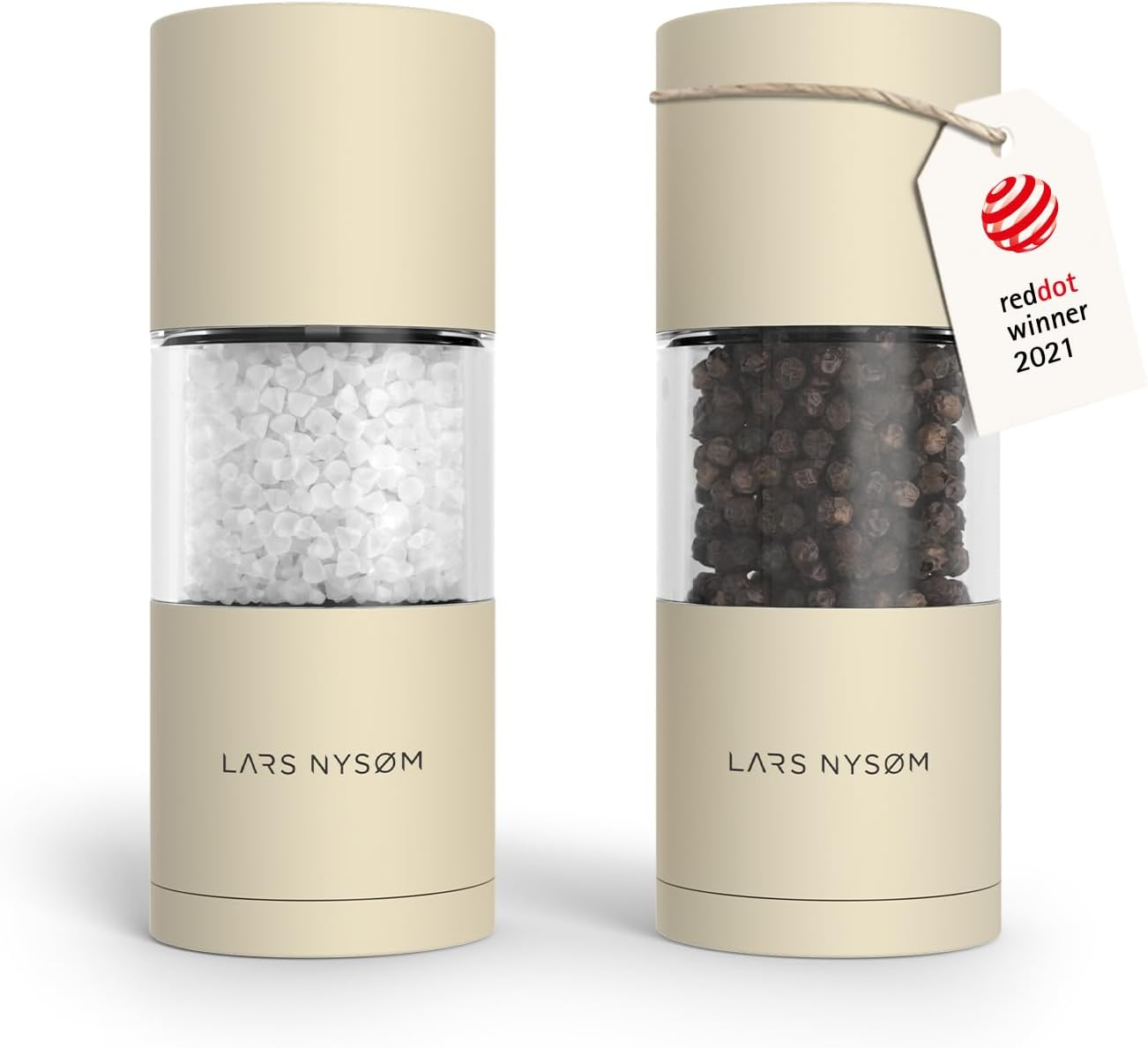 LARS NYS&Oslash;M Salt and Pepper Grinder Set, Manual Salt and Pepper Mills with Adjustable Ceramic Grinder, Design Spice Shaker Set (Carbon Black)