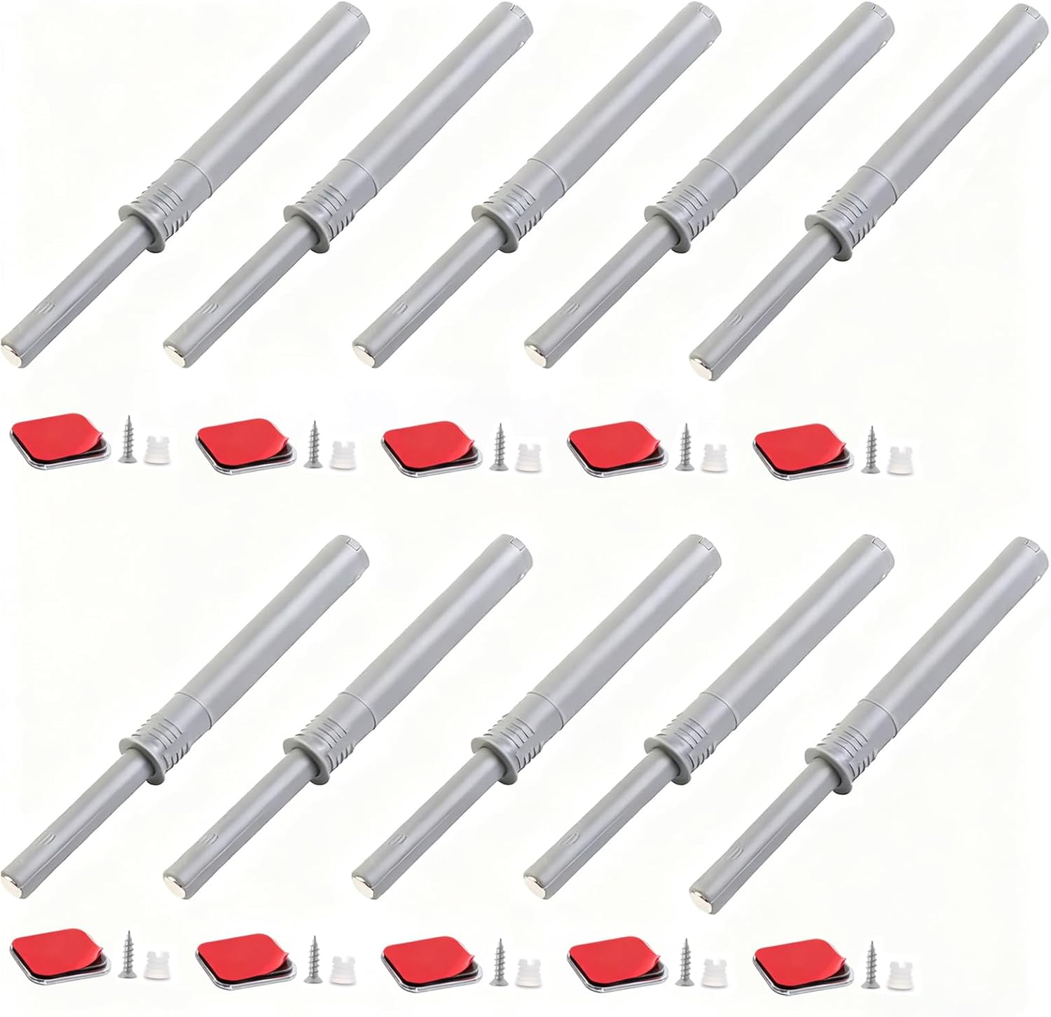 10PCS Magnetic Push Latches for Cabinet Push to Open Door Latch, Gray Soft Quiet Close Closers, Plastic Damper Buffer Push for Kitchen Drawer Door