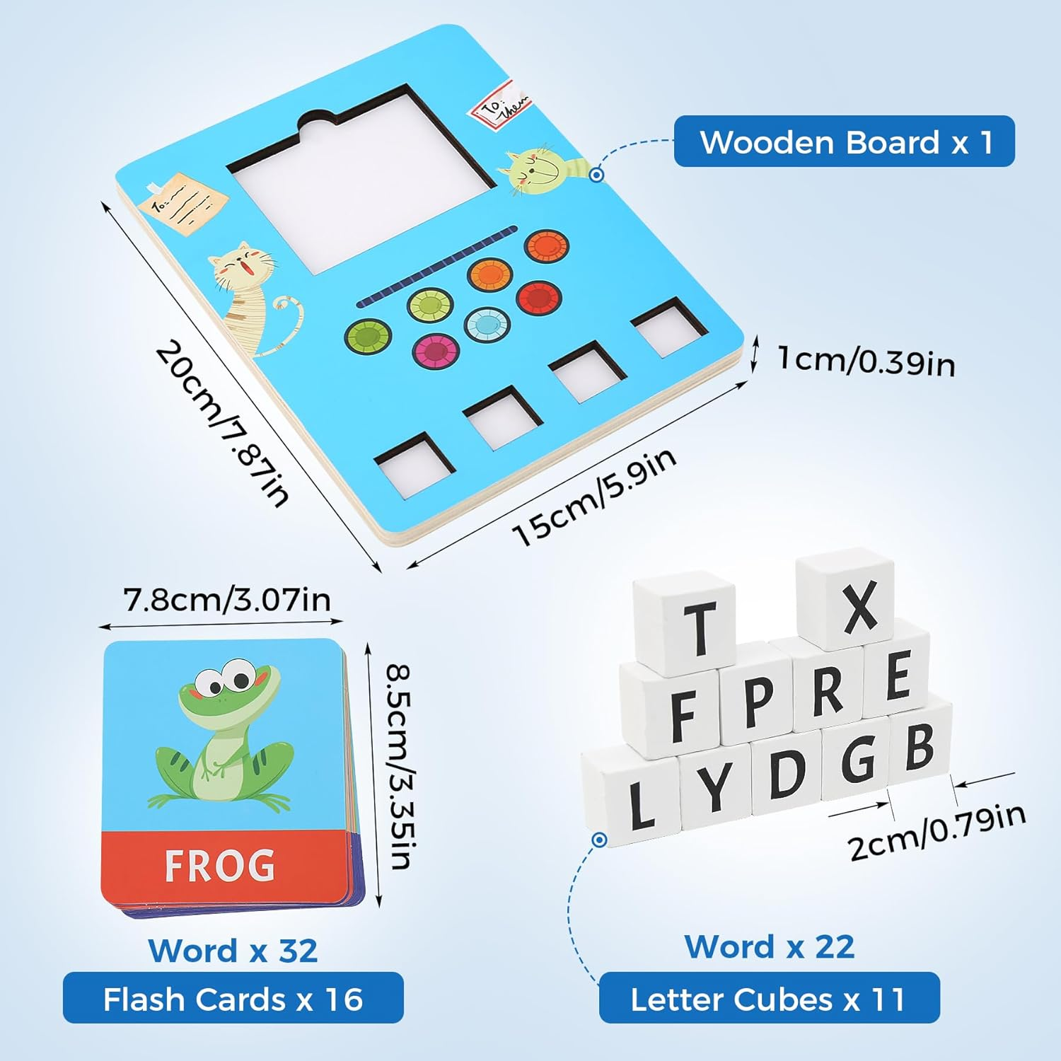 Wooden Learning Games for Kids Ages 3-8, Matching Letter Game with Spelling Flash Cards for Toddler, Early Learning Educational Toys for Children, Birthday Party Gifts for Son and Daughter, Blue image number 4