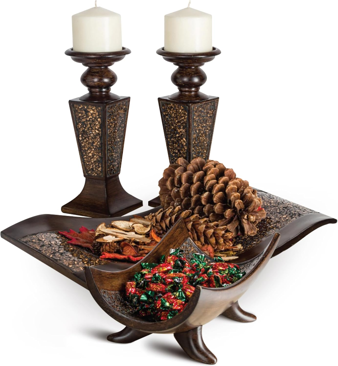 Schonwerk Walnut Decorative Orbs for Bowls and Vases (Set of 3) Resin Sphere Balls | Dining/Coffee Table Centerpiece | Great Gift Idea (Crackled Mosaic) - Silver image number 6