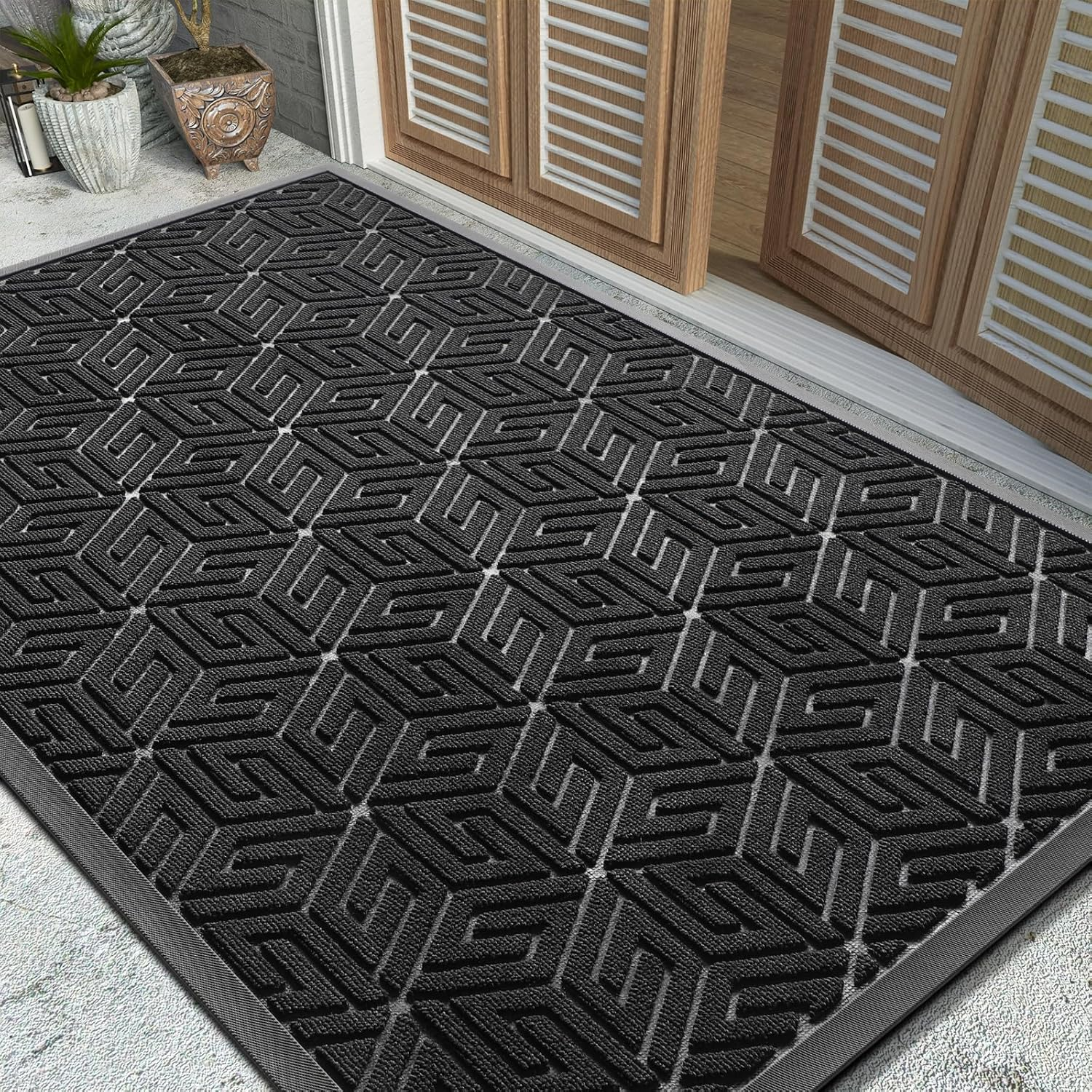 Yimobra Front Door Mat outside Entrance 17X29.5, Waterproof All-Season Weather Doormat, Stain and Fade Resistant, Indoor Outdoor Entryway Welcome Mat, Non Slip Natural Rubber, Easy Clean Patio, Gray