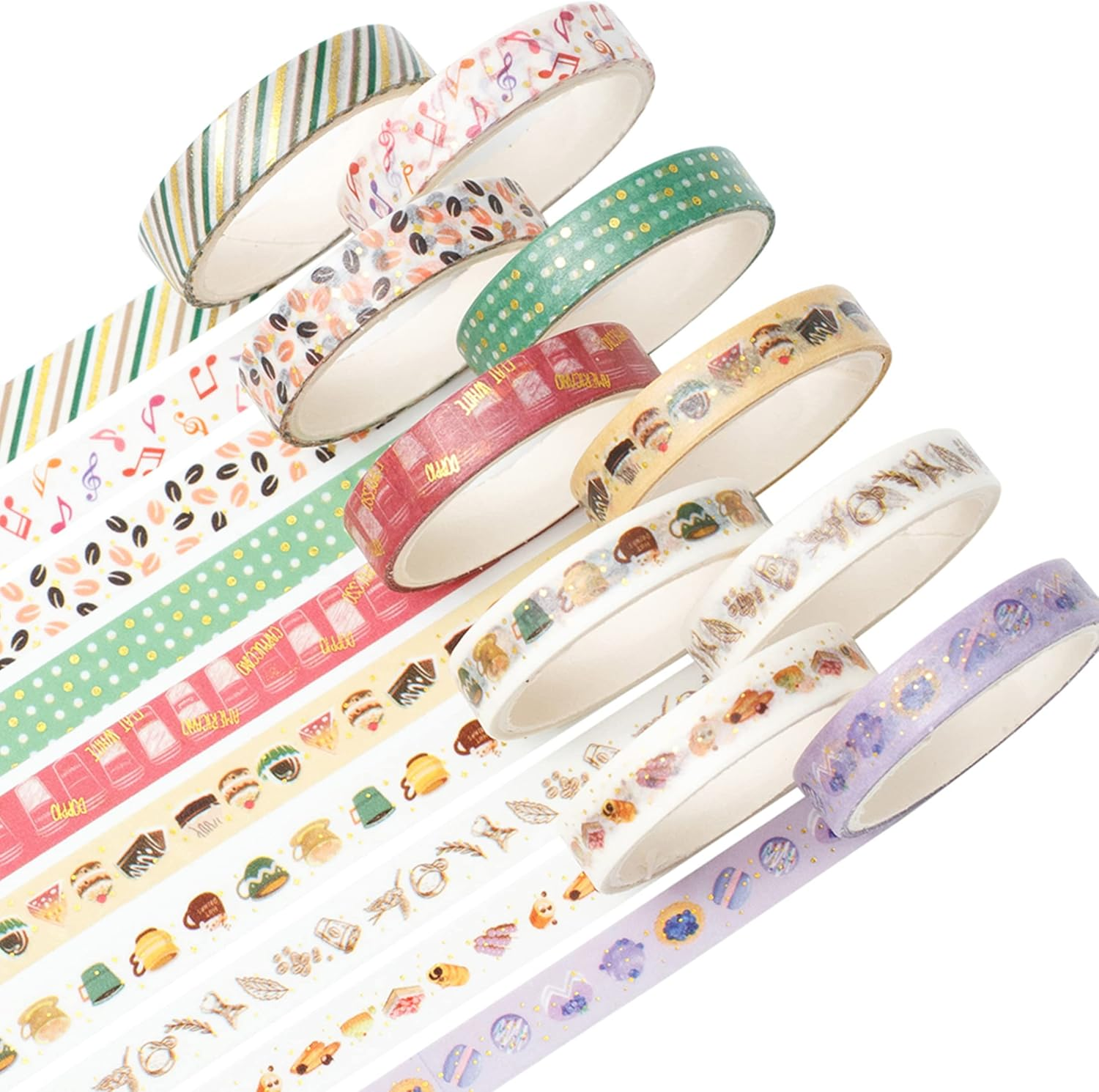 YUBBAEX 10 Rolls Sparkling Washi Tape Set 8Mm Skinny Gold Foil Decorative Masking Washi Tapes for Bullet Journal,Scrapbook, Planner, DIY Crafts (Party Elements)