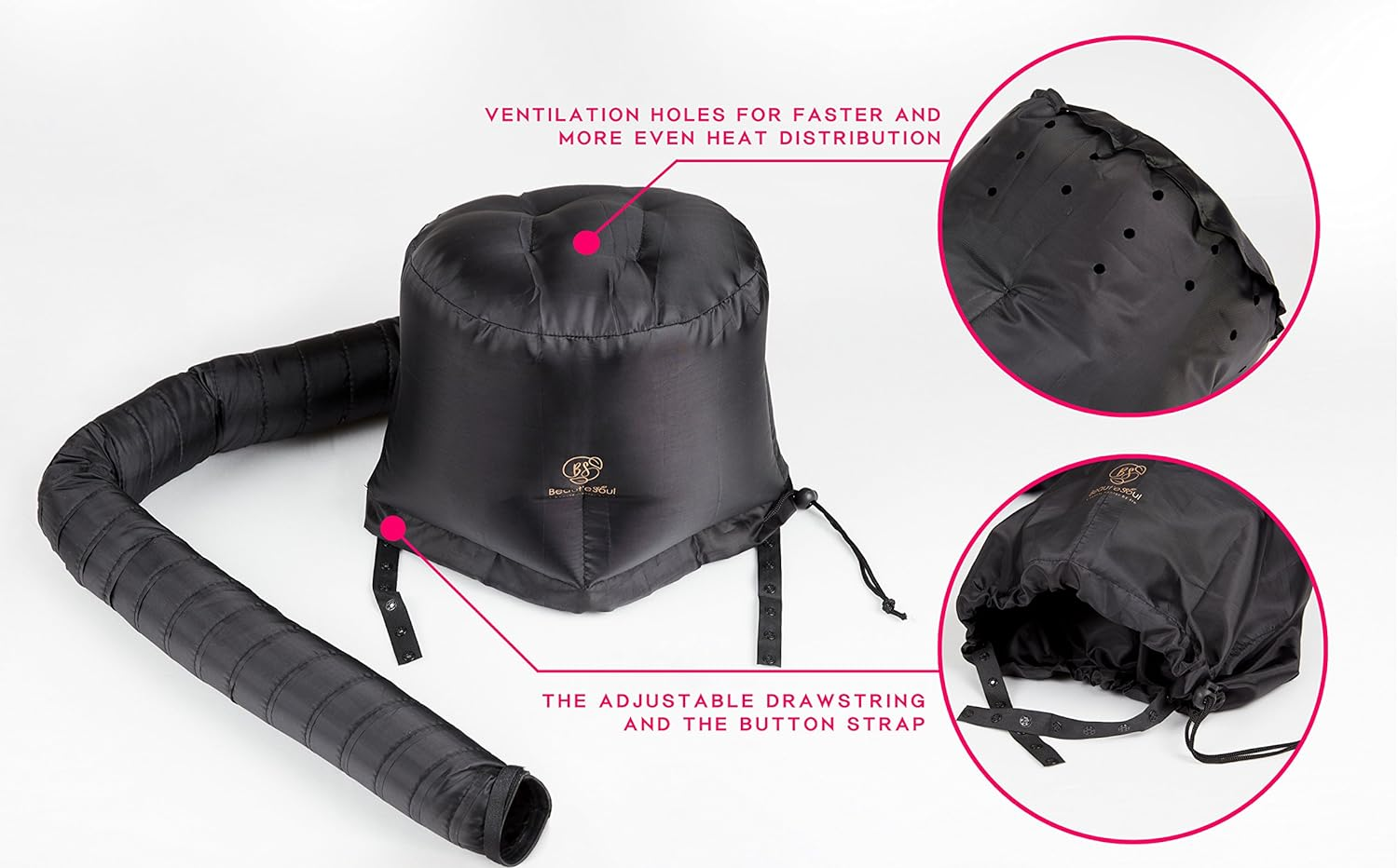 BEAUT'E SEOUL Soft Bonnet Hair Dryer Attachment - Upgraded Adjustable & Large Hood for Hand Held Dryers - Soft Blow Dryer Caps for Natural Curly Textured Hair Styling, Deep Conditioning & Fast Drying image number 4