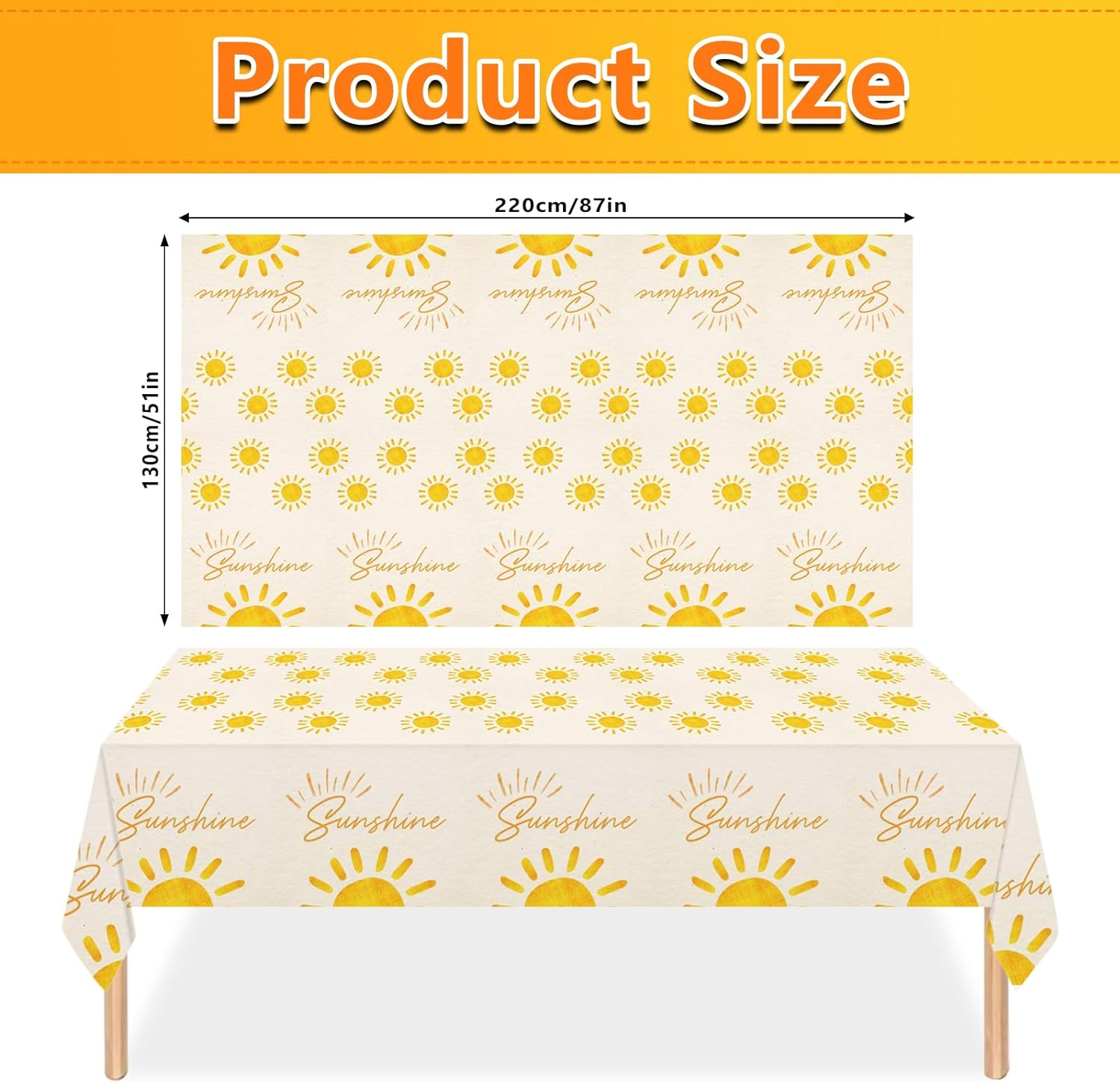 2 Pack Sunshine Tablecloth Boho Sun Birthday Party Table Covers Hippie First Trip around the Sun Decorations 51.2"X86.6" image number 3