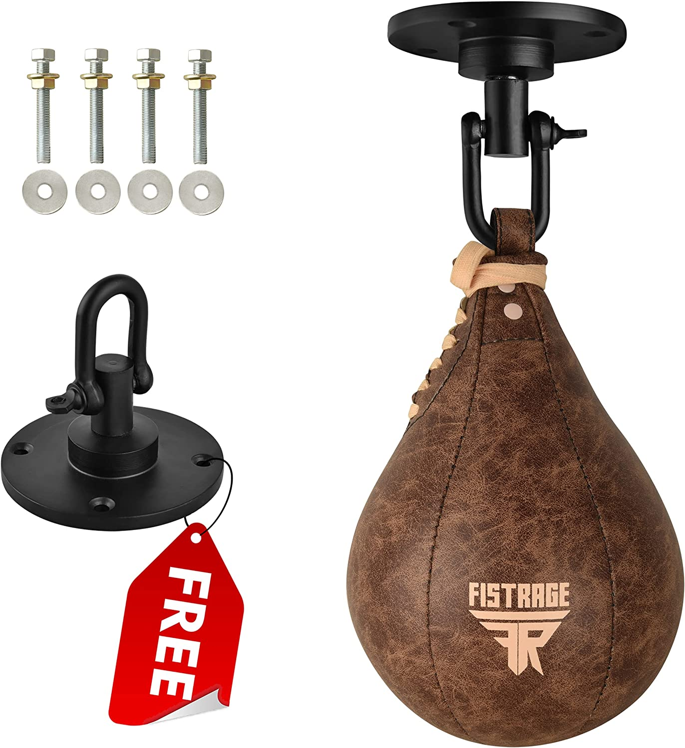 Speed Ball Boxing Bag Leather MMA Muay Thai Training Punching Dodge Striking Kit with Free Hanging Swivel Workout Speedball Kicking Platform Equipment