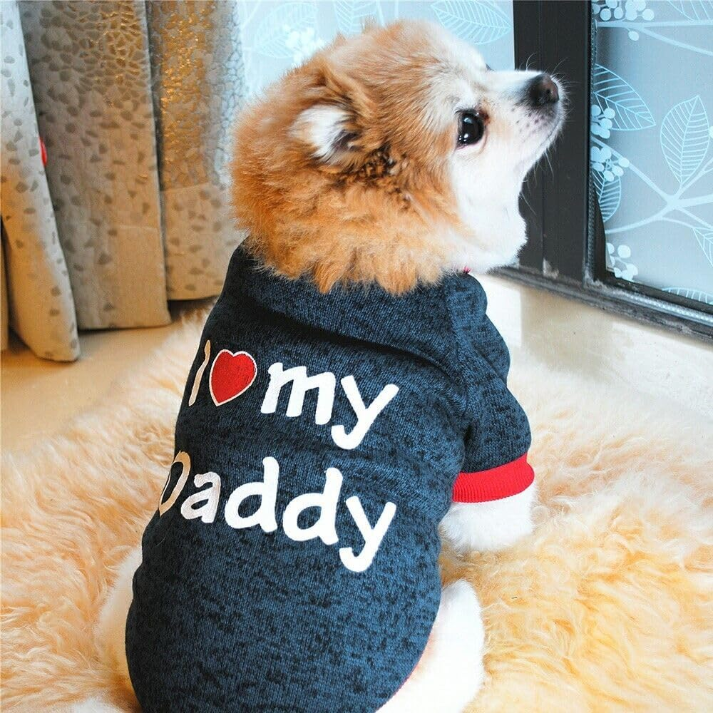 Pet Clothes, Winter Dog Sweater I Love My Mom/Dad Dog Sweatshirt Outfit Warm Dog Costume for Puppy Small Dogs (Daddy, L) image number 2