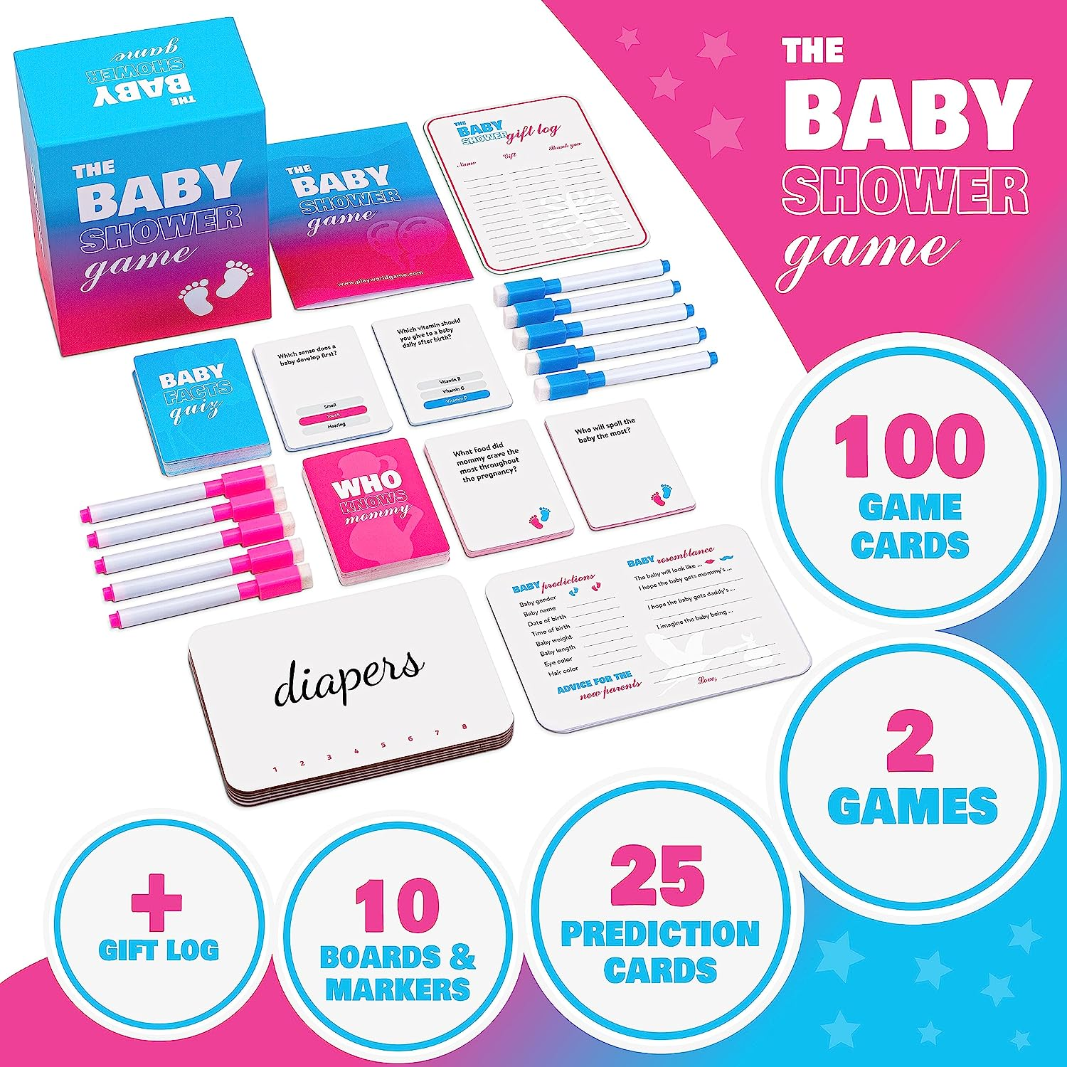Baby Shower Game - How Well Do You Know Mommy Quiz - Baby Facts Game - Prediction Advice Cards - Suitable for Gender Reveal Parties & Party Favors (Pink Blue) image number 2