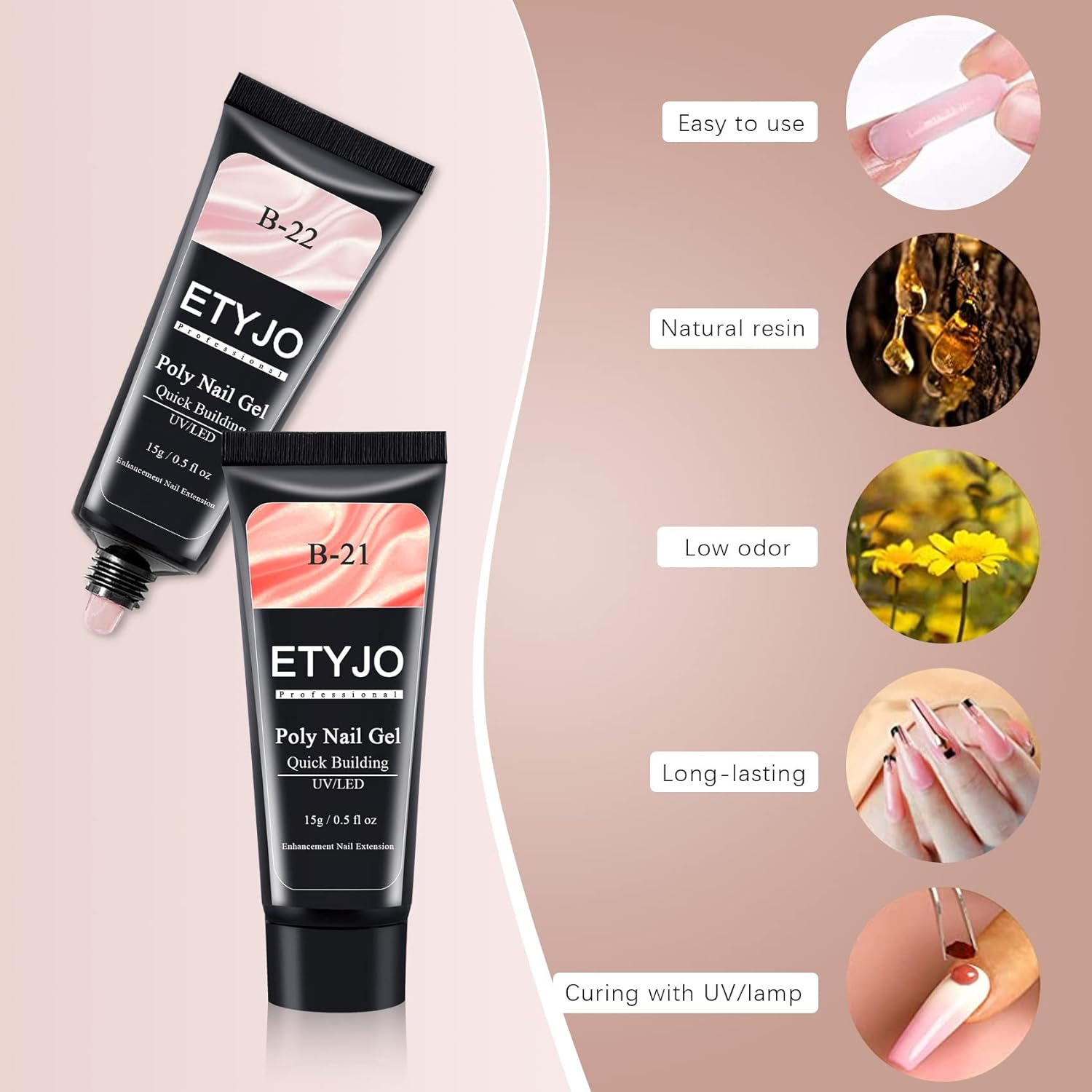 Poly Gel Nail Extension Kit, 8 Colors Clear Nude Pink Poly Gel Set Nail Enhancement Builder Nail Gel Poly Gel Colors for Beginners DIY Home Salon